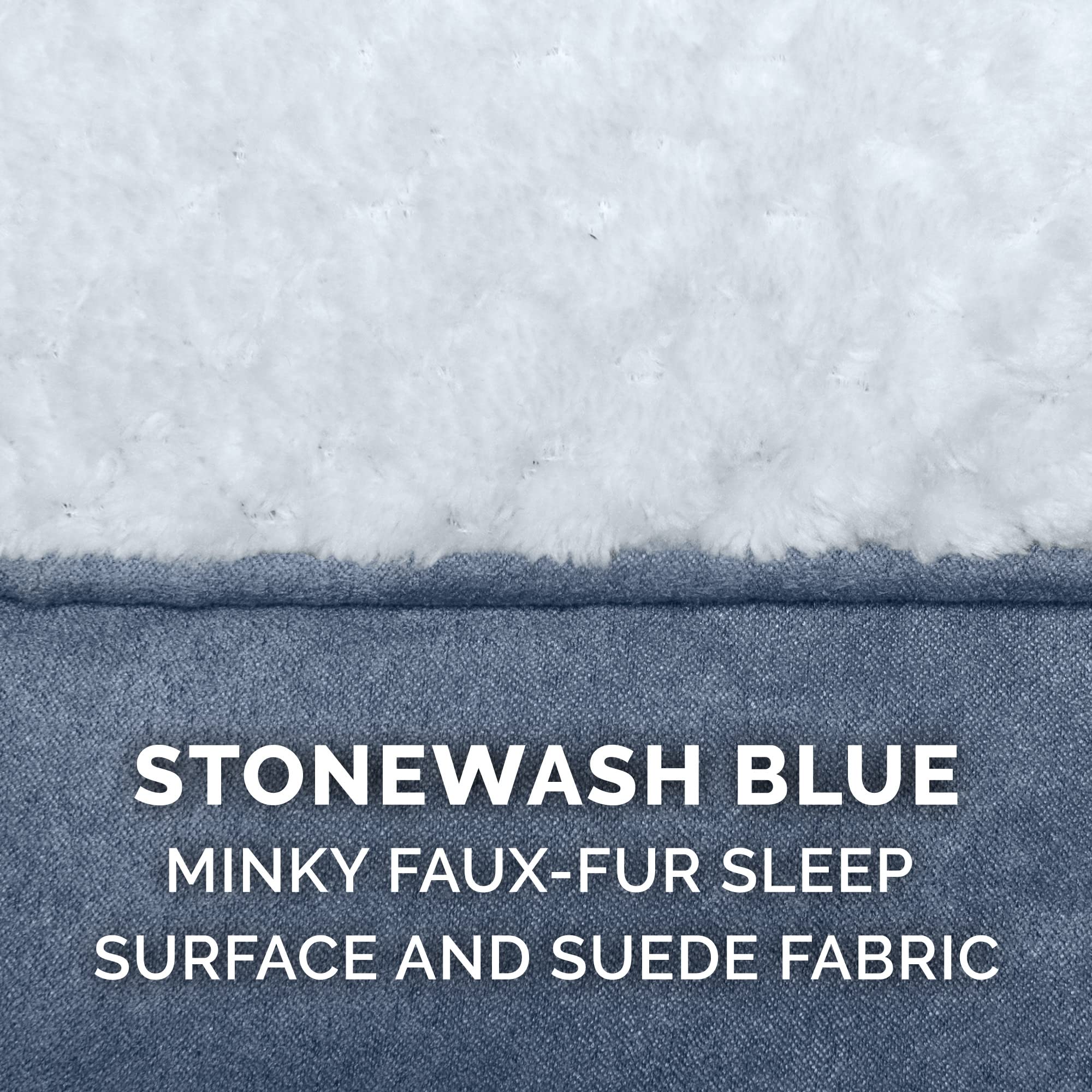 Furhaven Replacement Dog Bed Cover Minky Plush & Suede Pillow Top Mattress, Machine Washable - Stonewash Blue, Jumbo (X-Large)