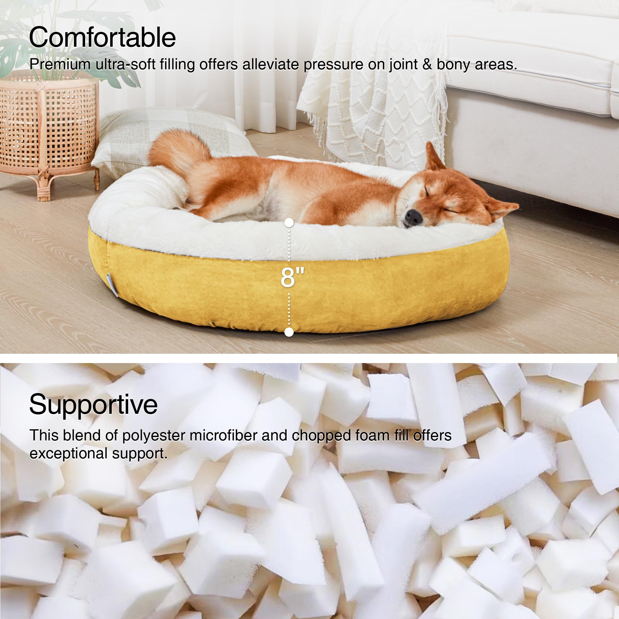 Love'S Cabin Donut Pet Bed Mat, 30In, Yellow, For Dogs, Soft, Durable, Anti-Slip, Water-Resistant, Washable