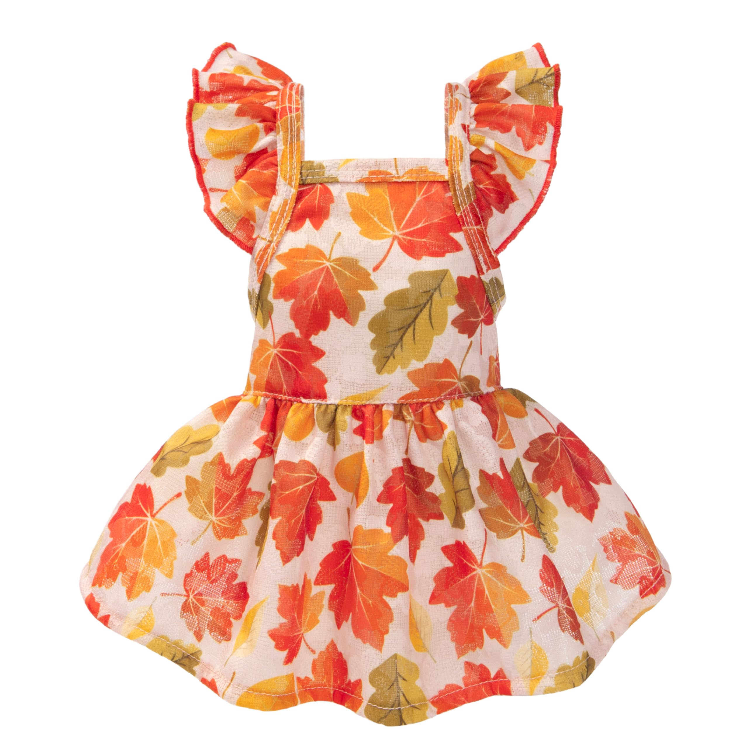 Fitwarm Maple Dog Dress, Ruffled Doggy Thanksgiving Dress, Fall Dog Clothes For Small Dogs Girl, Pet Outfit, Red, Orange, Xxs
