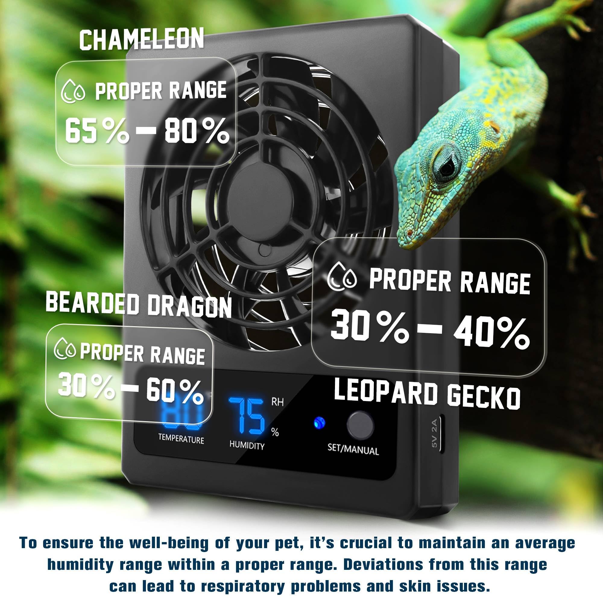Eckpo Reptile Ventilation Fan with Humidity Sensor & High-Temp Alarm, 2PCS-Black, Model NFF-102