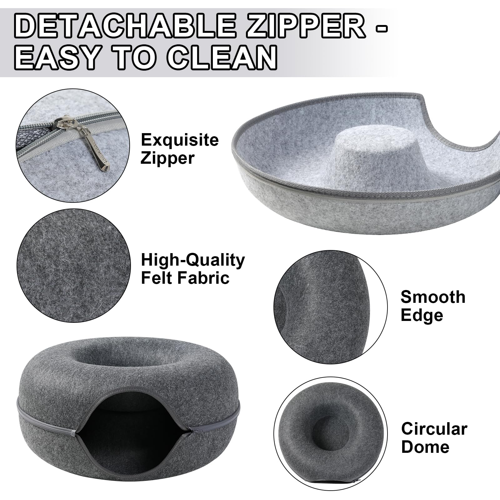 Bininl Cat Tunnel,Peekaboo Cave Bed For Indoor Cats,Donut Tunnel For Pet Cat House,Detachable Round Felt & Washable Interior Cat