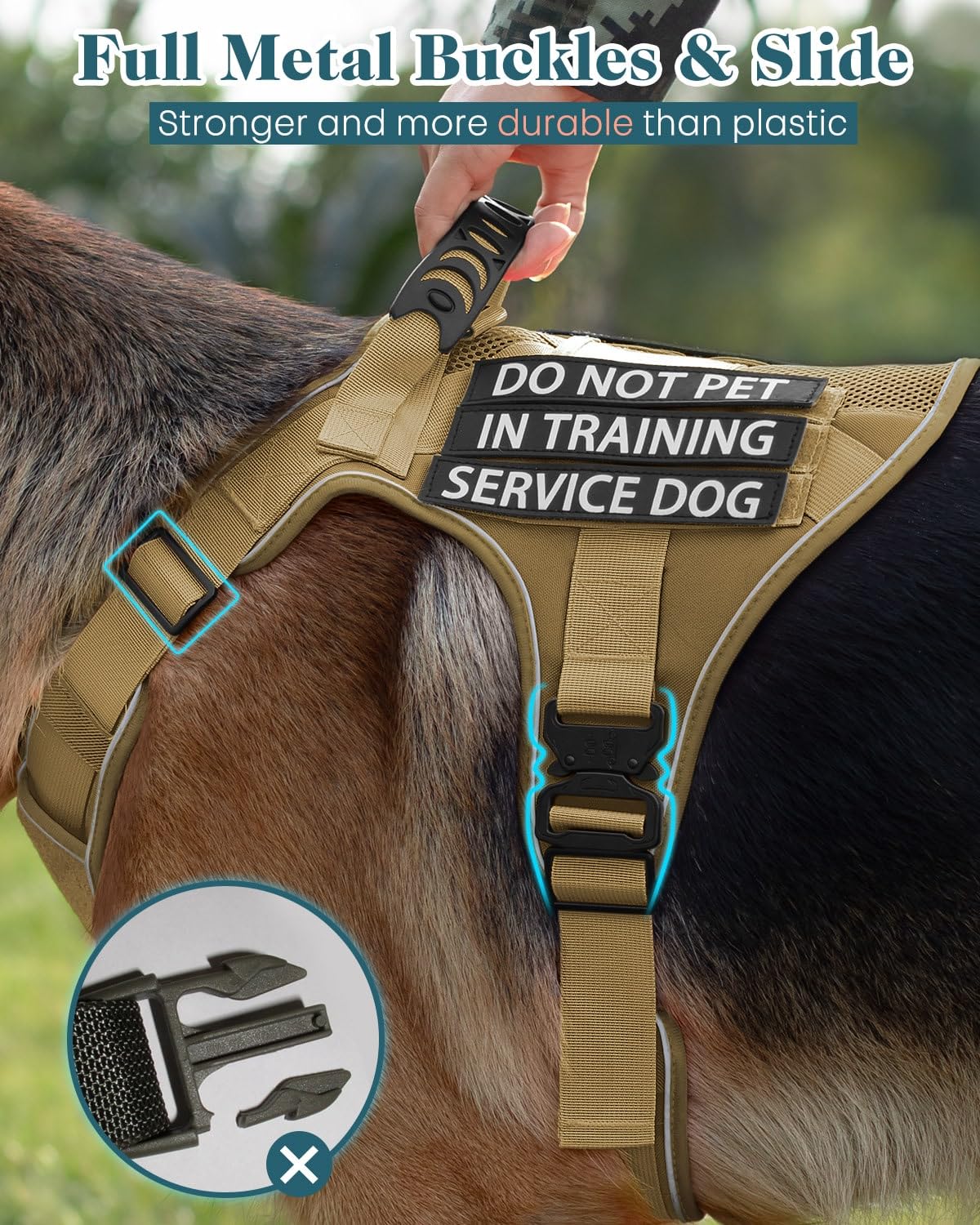 Reflective Brown Service Dog In Training Vest Harness For Medium Dogs, Adjustable Heavy Duty Padded Dog Harness, With Front Clip