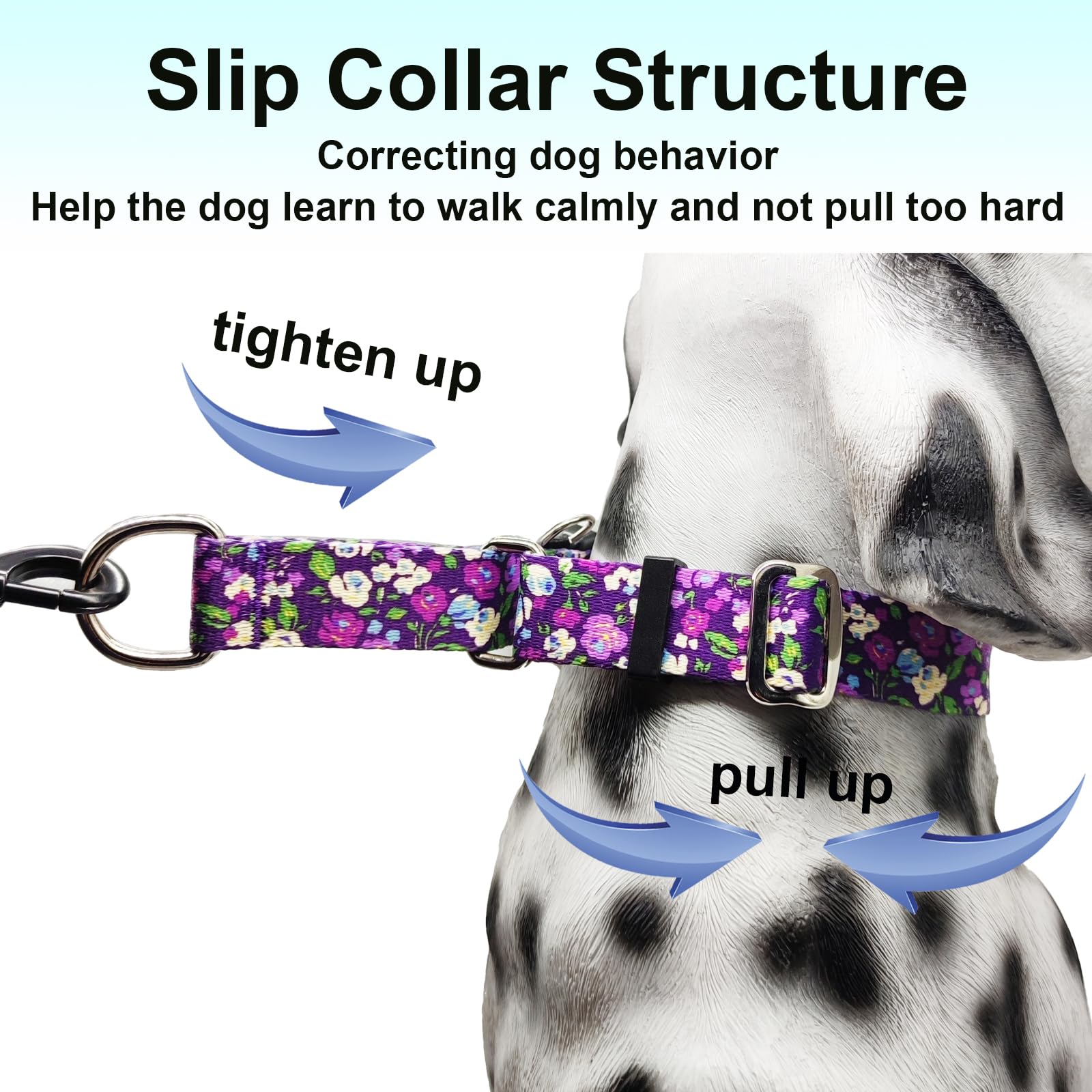 Fidohug Martingale Collar For Dogs With Buckle Adjustable Nylon Slip No Pull Anti Escape Training Dog Collars (Purple Floral, La