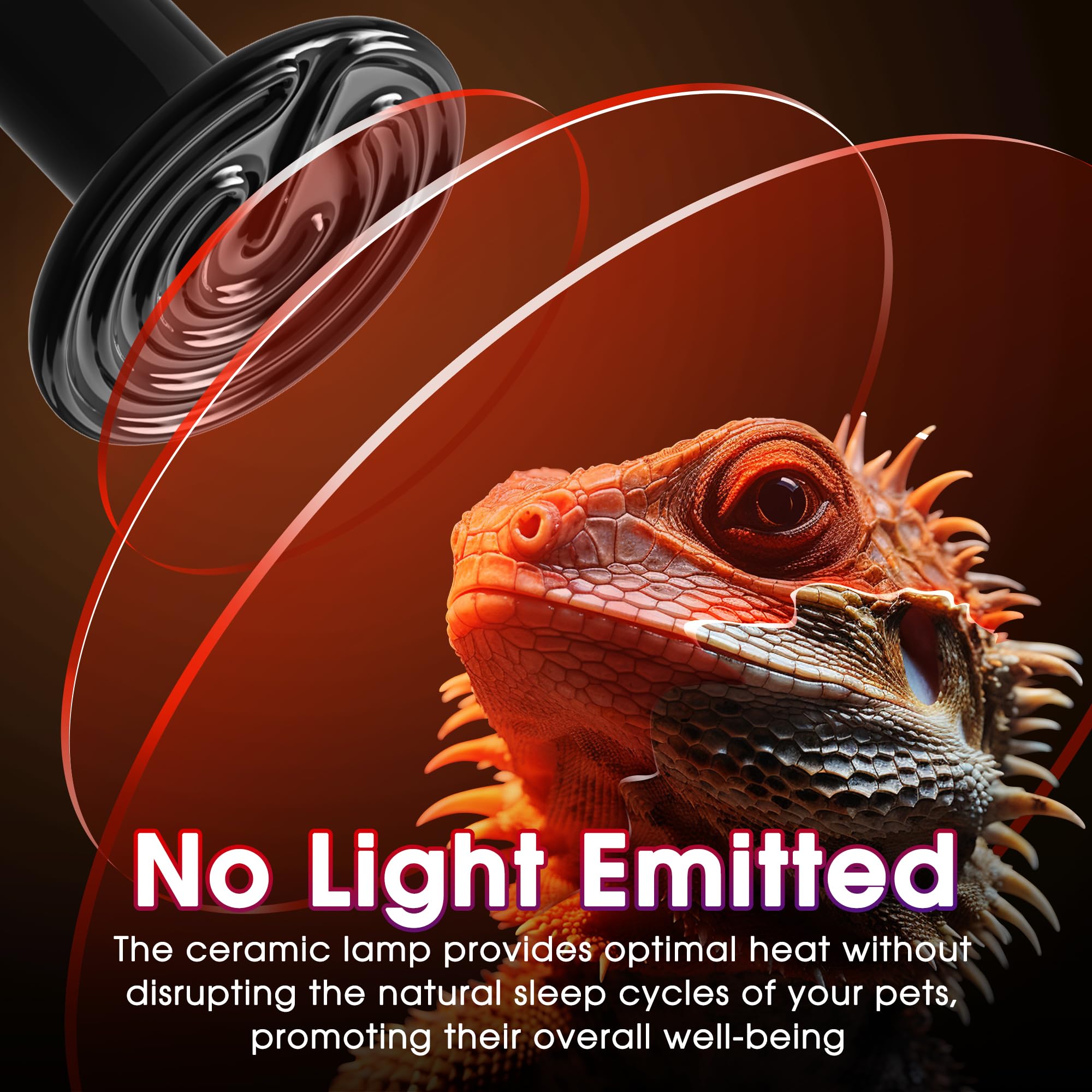Ceramic Heat Emitter for Reptiles, 2 Pack 100W Heat Lamp Bulb, E26 Ceramic Reptile Heat Bulb Black, No Light Emitting Heat Lamp