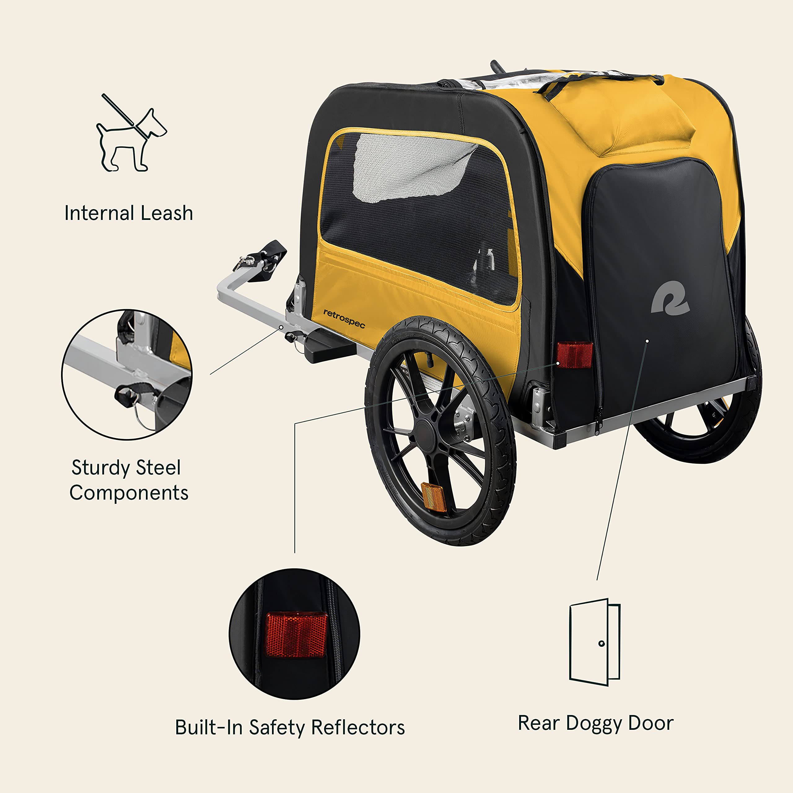 Retrospec Rover Hauler Pet Bike Trailer - Small & Medium Sized Dogs Bicycle Carrier - Foldable Frame With 16 Inch Wheels - Non-Slip Floor & Internal Leash - Sun, One Size