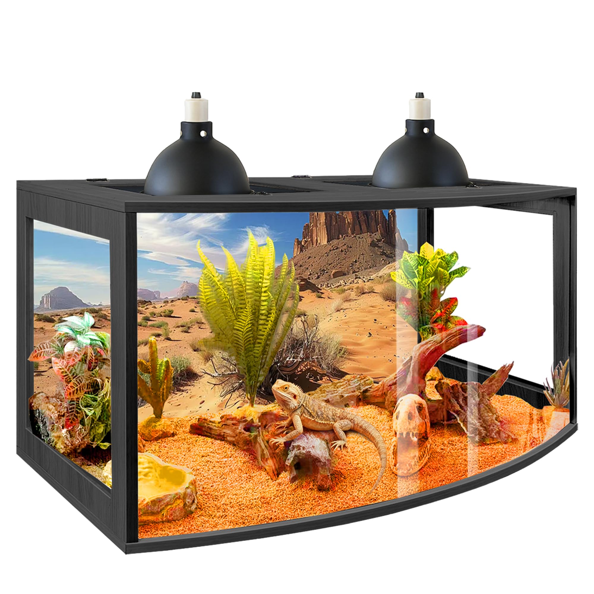 PROLEE Bearded Dragon Tank, Curved Reptile Enclosure with 3-Side Clear Acrylic Panels, Spacious Lizard Tank with Metal Mesh Top 