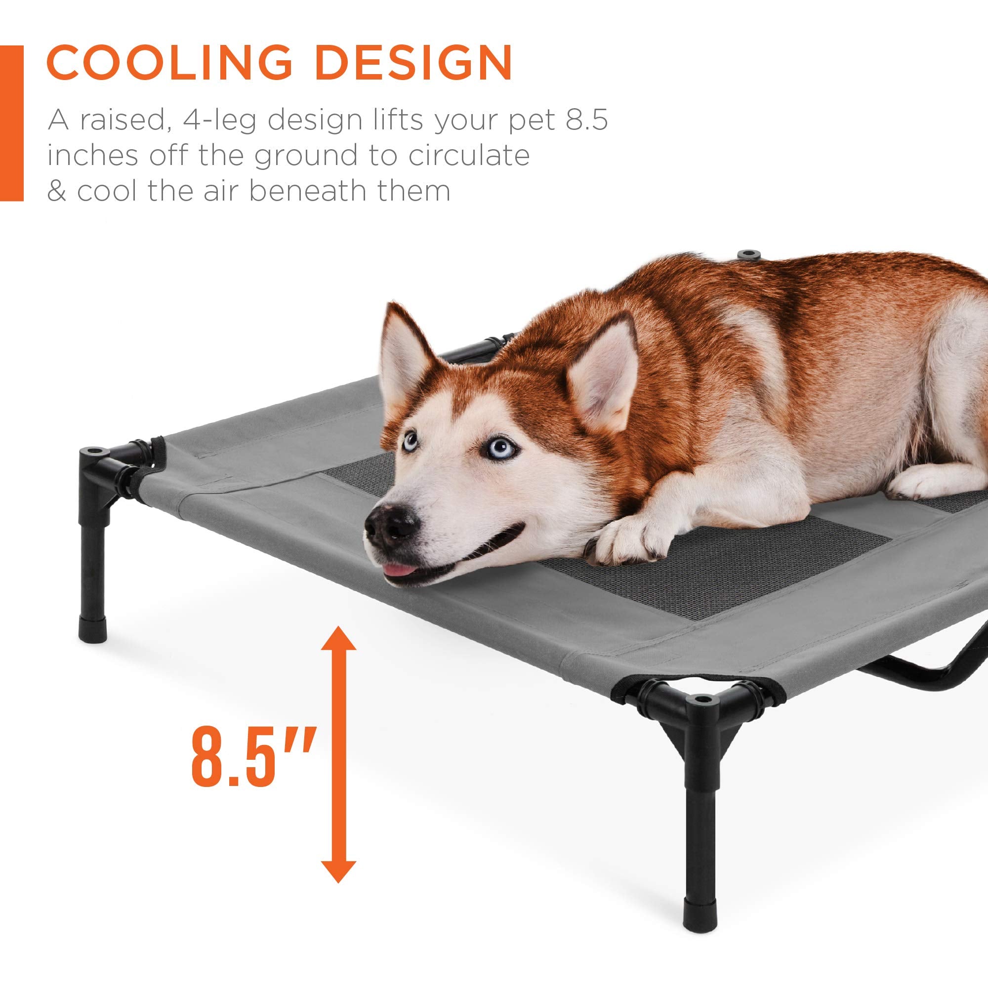 Best Choice Products 36In Elevated Cooling Dog Bed, Outdoor Raised Mesh Pet Cot W/Removable Canopy Shade Tent, Carrying Bag, Breathable Fabric - Gray