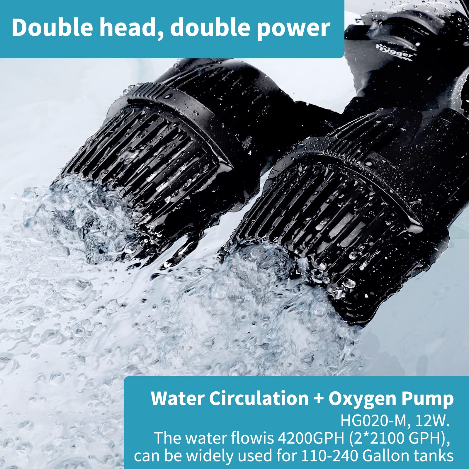Hygger 4200Gph Double Head Aquarium Circulation Pump, Quiet 12W Aquarium Wave Maker, With Strong Magnetic Suction Base, 360Adjus