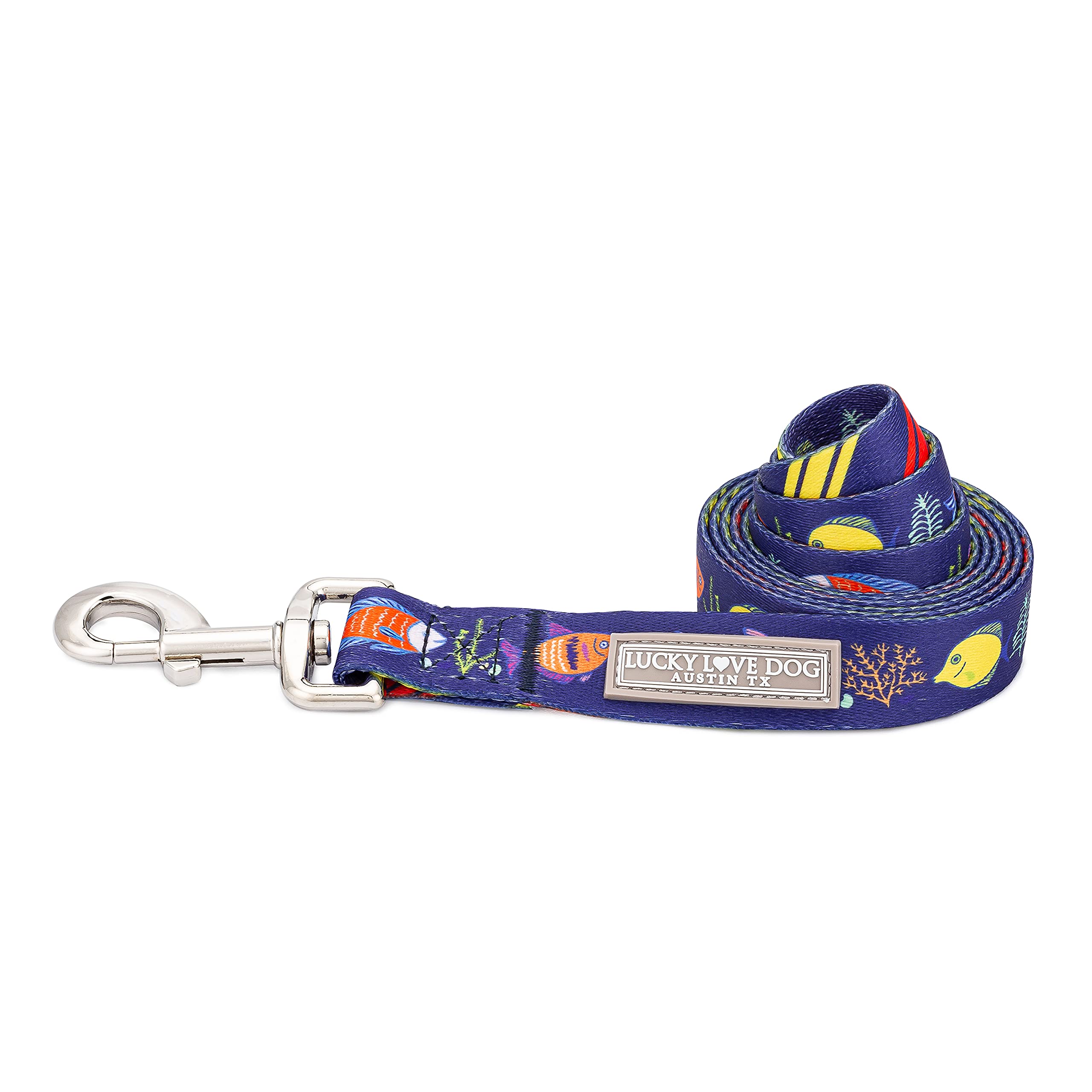 Mackey Small Dog Leash - Tropical Fish Pattern, Blue Color, Durable & Long Lasting