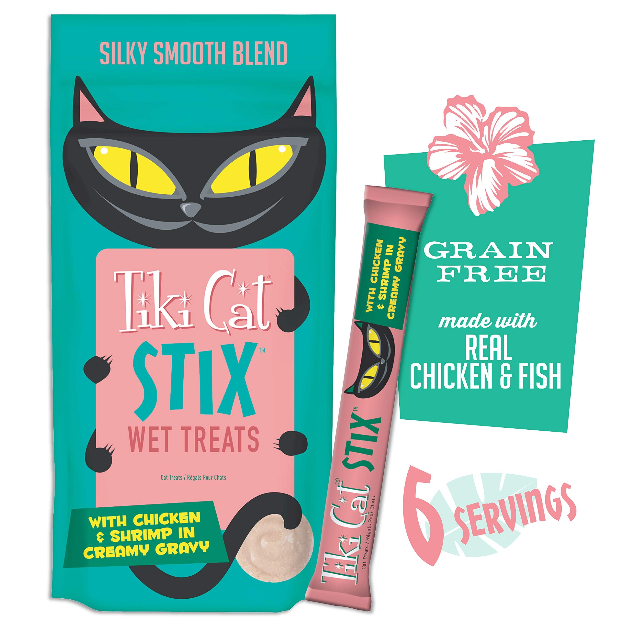 Tiki Cat Stix Wet Treats, Grain Free Lickable Mousse with Chicken & Shrimp in Creamy Gravy 6 Count (Pack of 1)