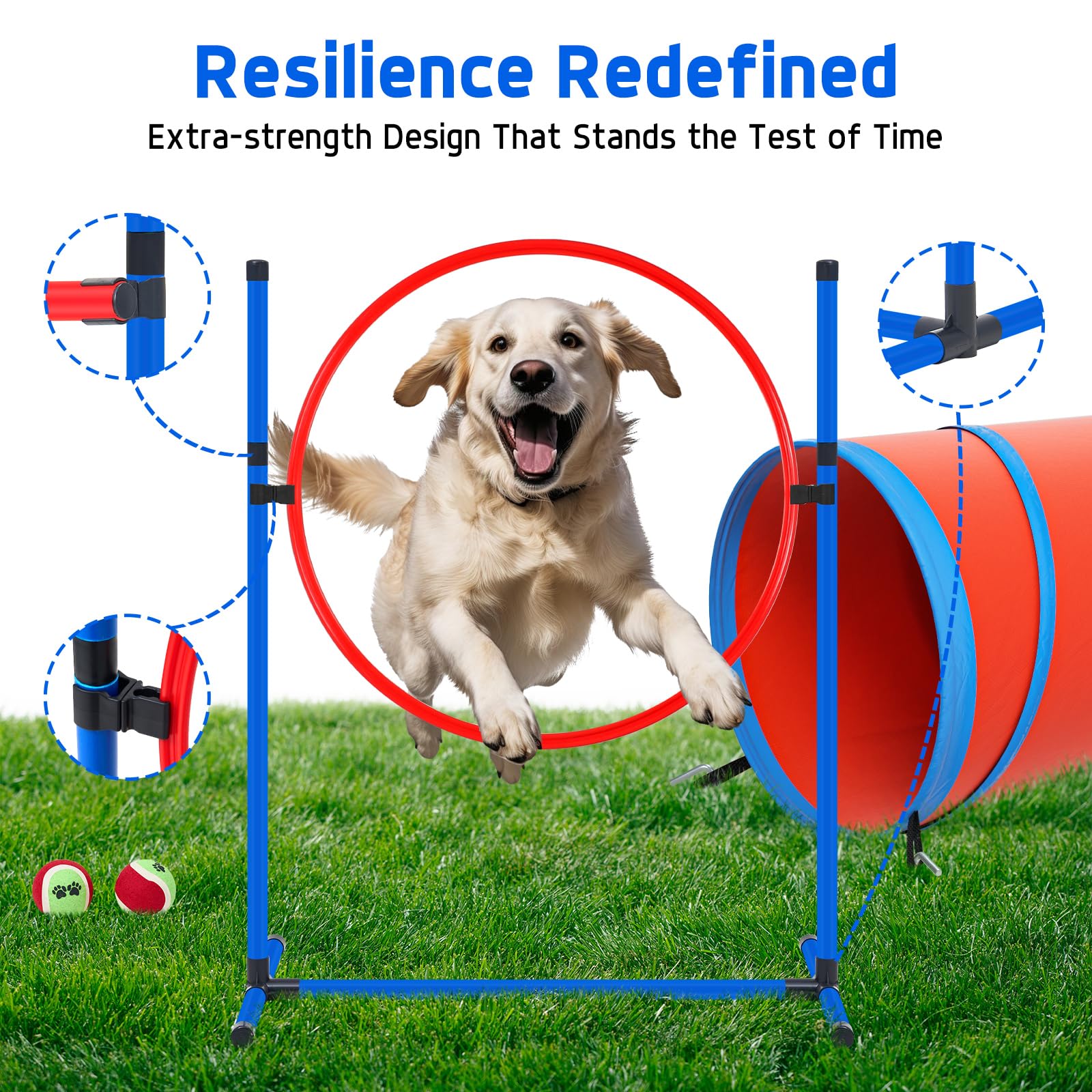 Polar Aurora Dog Agility Equipment Set - 10 PCS Obstacle Course with Tunnel, Hurdle, Weave Poles, Jump Ring, and Carrying Bags