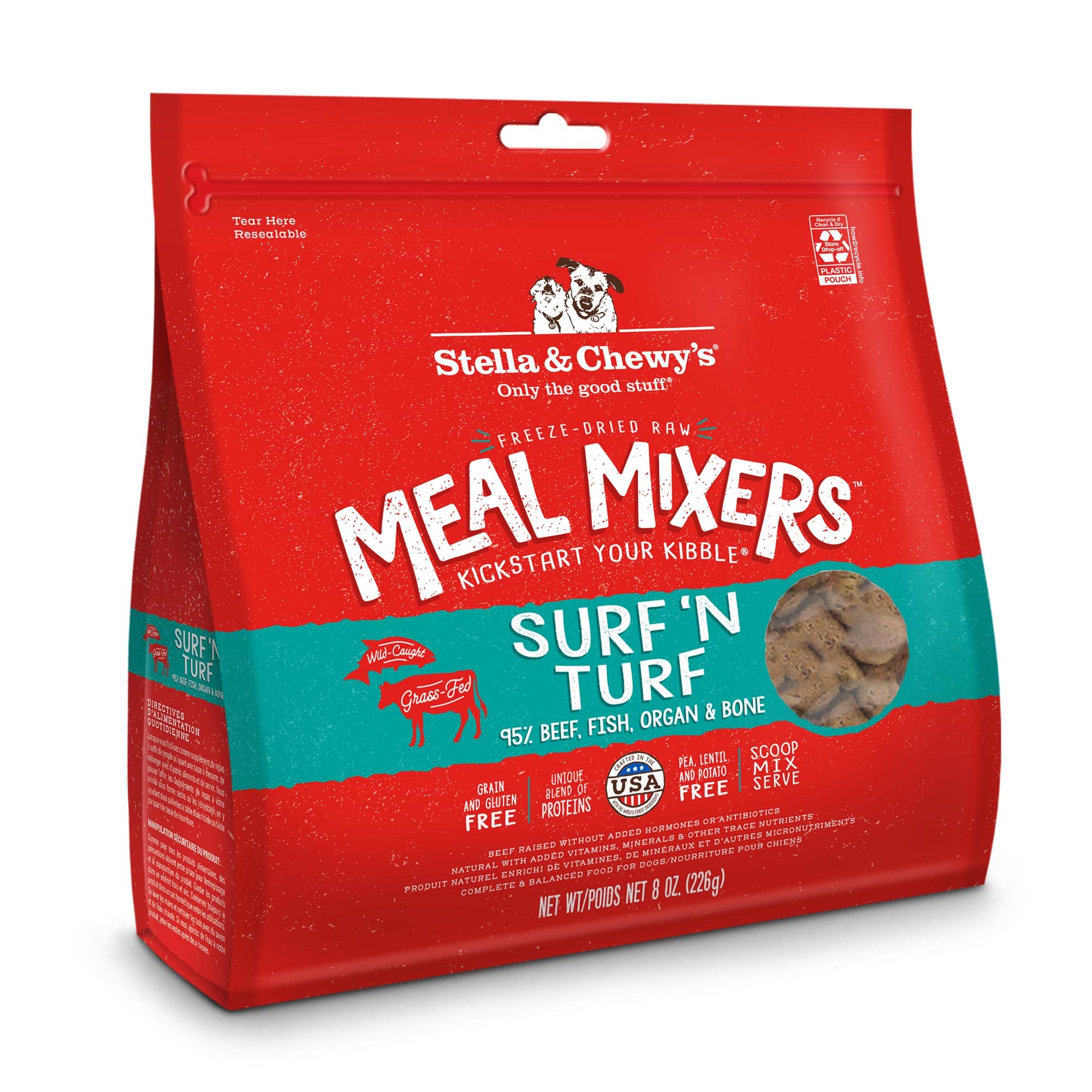 Stella & Chewys Freeze Dried Raw Surf & Turf Meal Mixer - Dog Food Topper for Small & Large Breeds - Grain Free, Protein Rich R