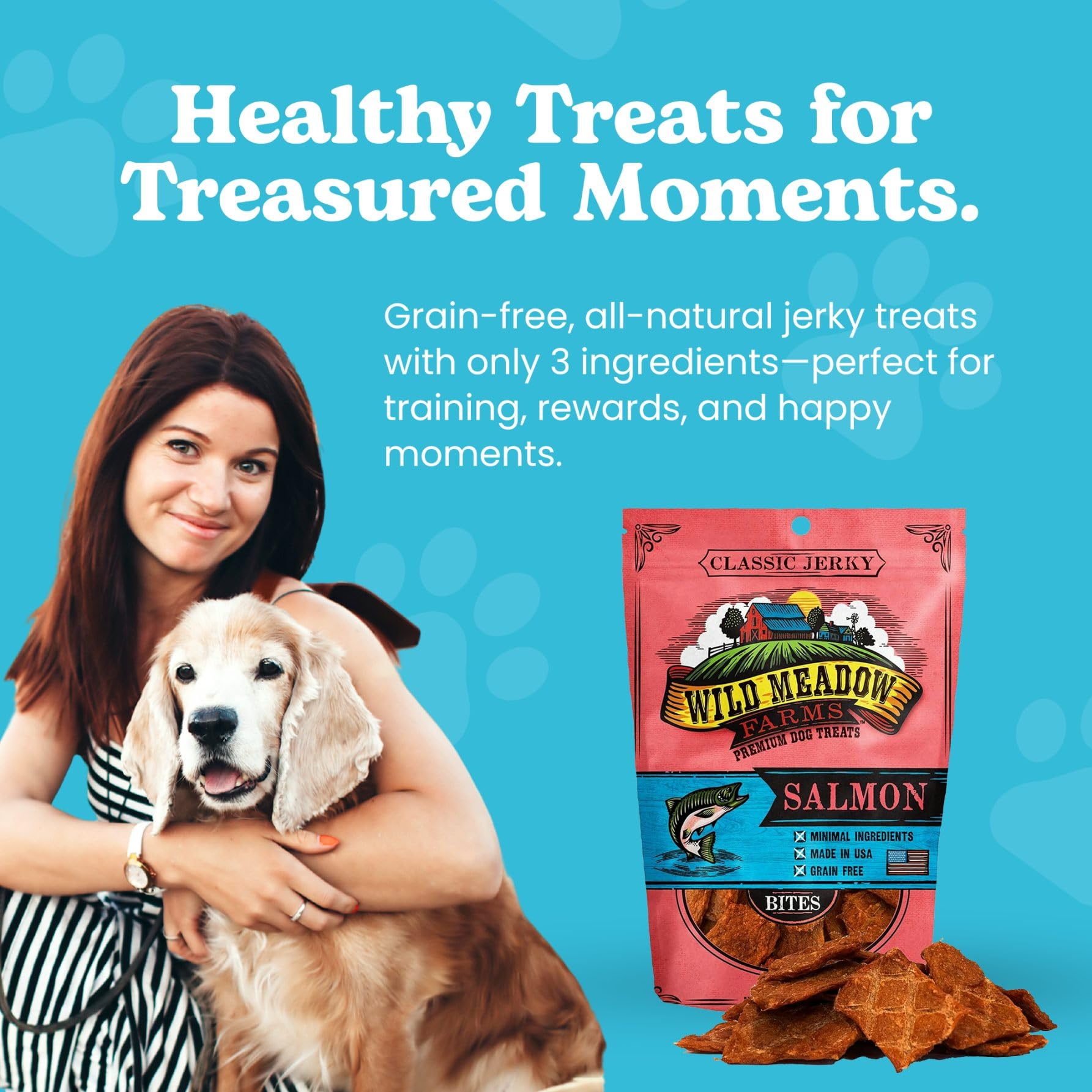 Wild Meadow Farms - Classic Salmon Bites, Soft Jerky Treats for Dogs, Grain-Free & All-Natural, Ideal for Training, Portioning,