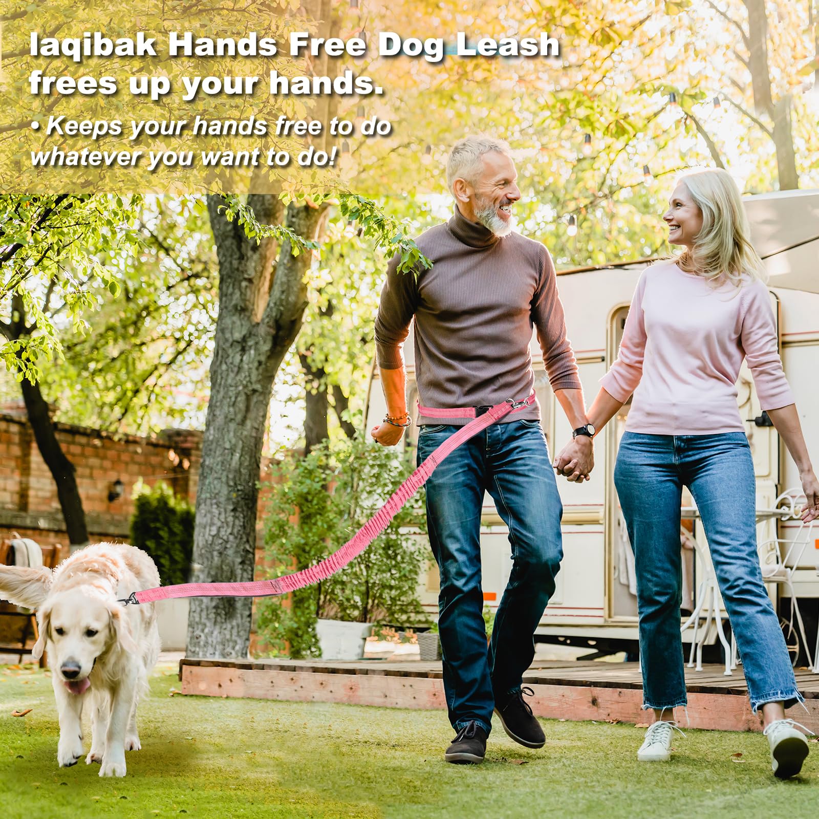Laqibak Hands Free Dog Leash, Adjustable Waist Leash For Dog Walking, Dual Handle Bungee Dog 4.2-6.7 Feet Long With Reflective S