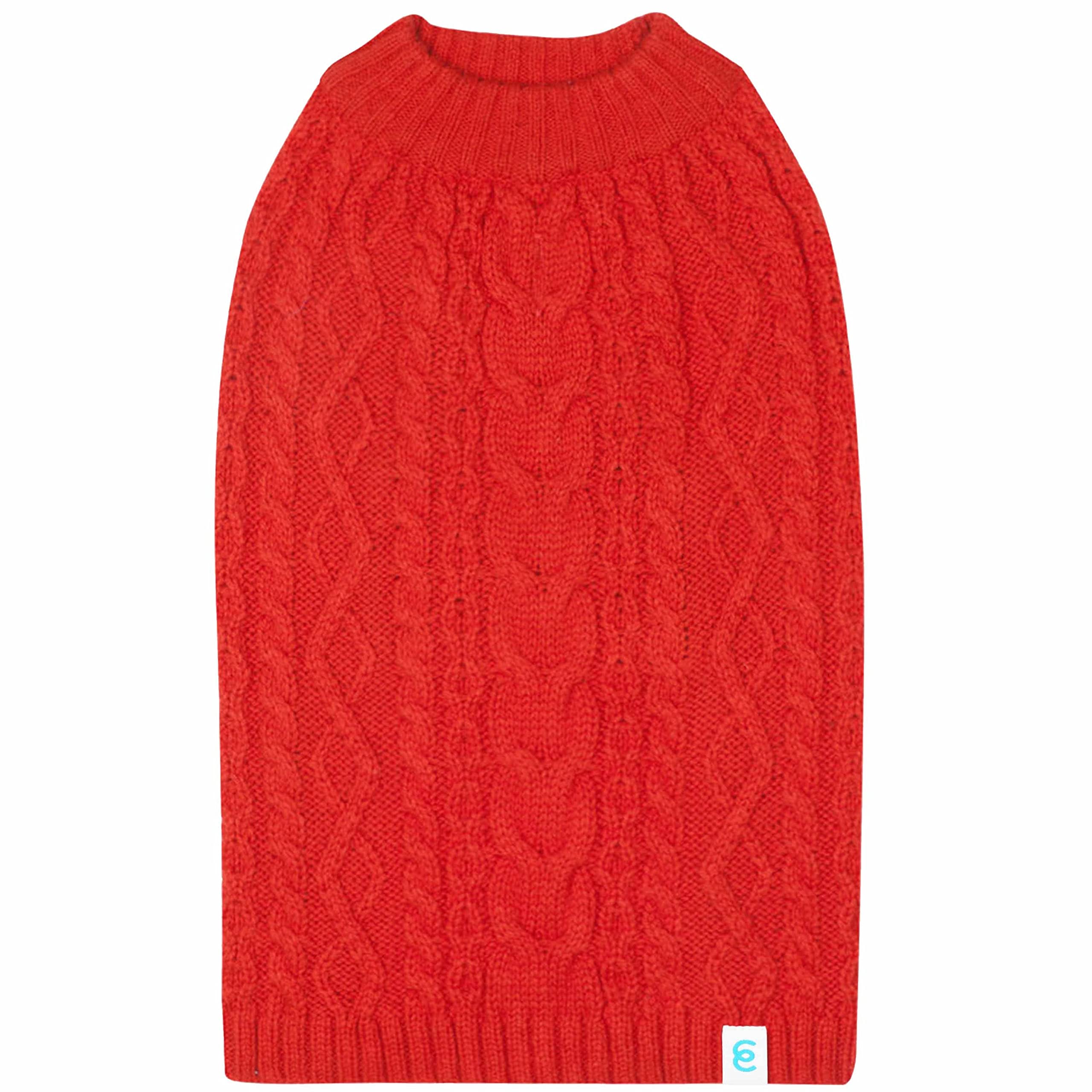 Blueberry Pet Classic Dog Sweater Wool Blend Cable Knit Pullover Crewneck Winter Clothes In Red Danger, Back Length 10', Small Warm Coat For Pet