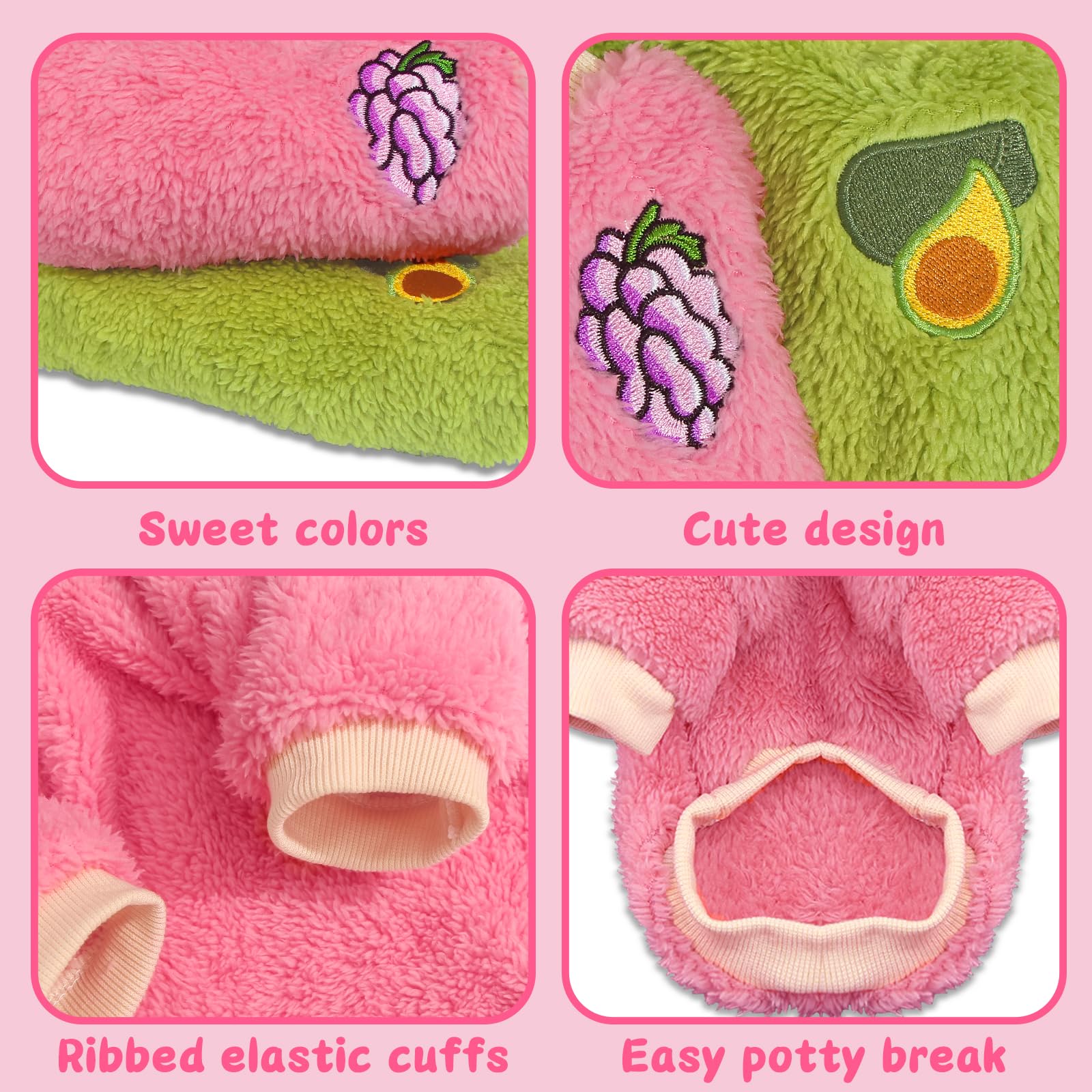 2 Pieces Puppy Sweaters - Female Yorkie & Chihuahua Sweaters, Cute Winter Warm Fleece Dog Clothes (Small)