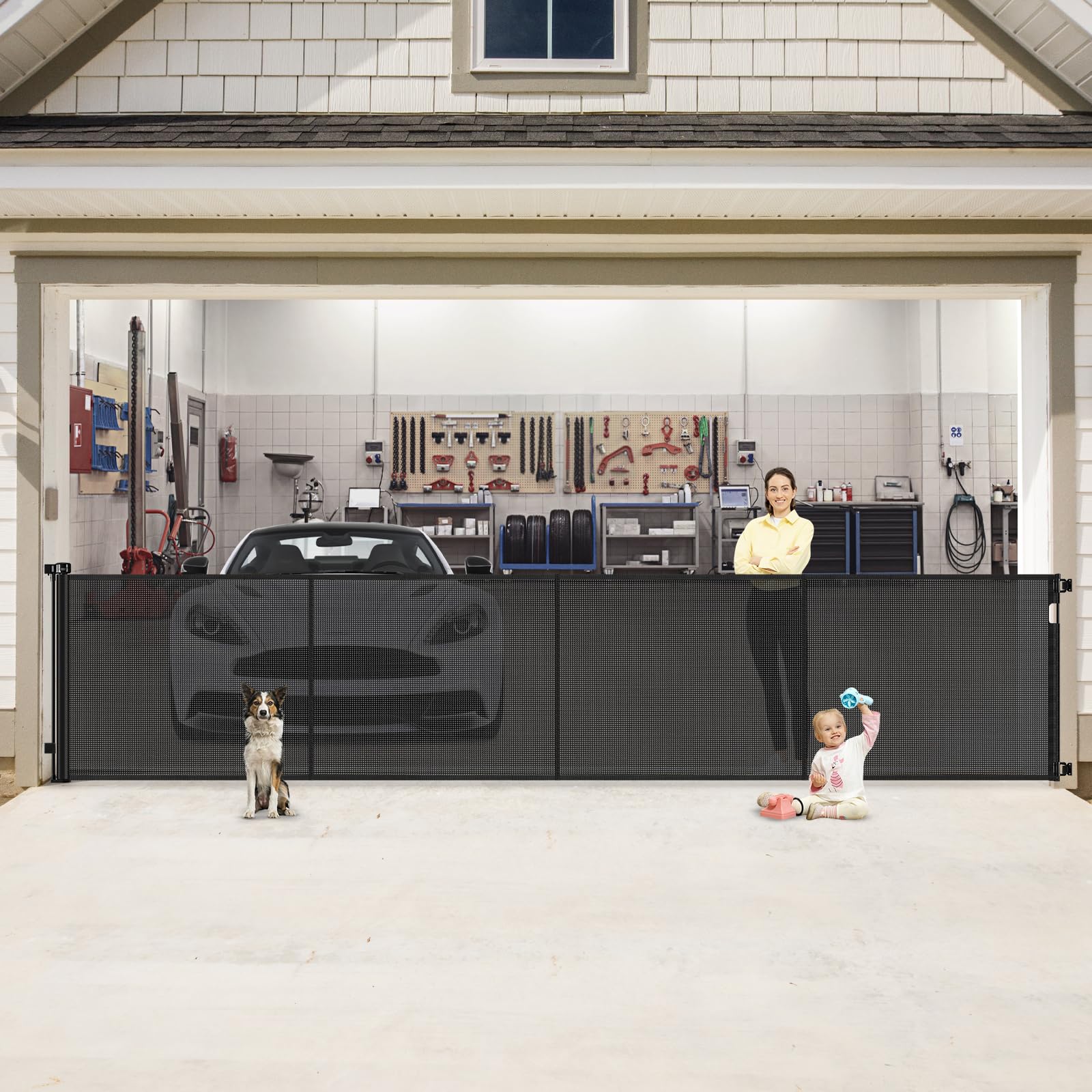 Reinforced 200 Inch Extra Wide Retractable Baby Gates to Prevent Crawling Through, Indoor/Outdoor Baby Gates for Decks, 16 ft Me