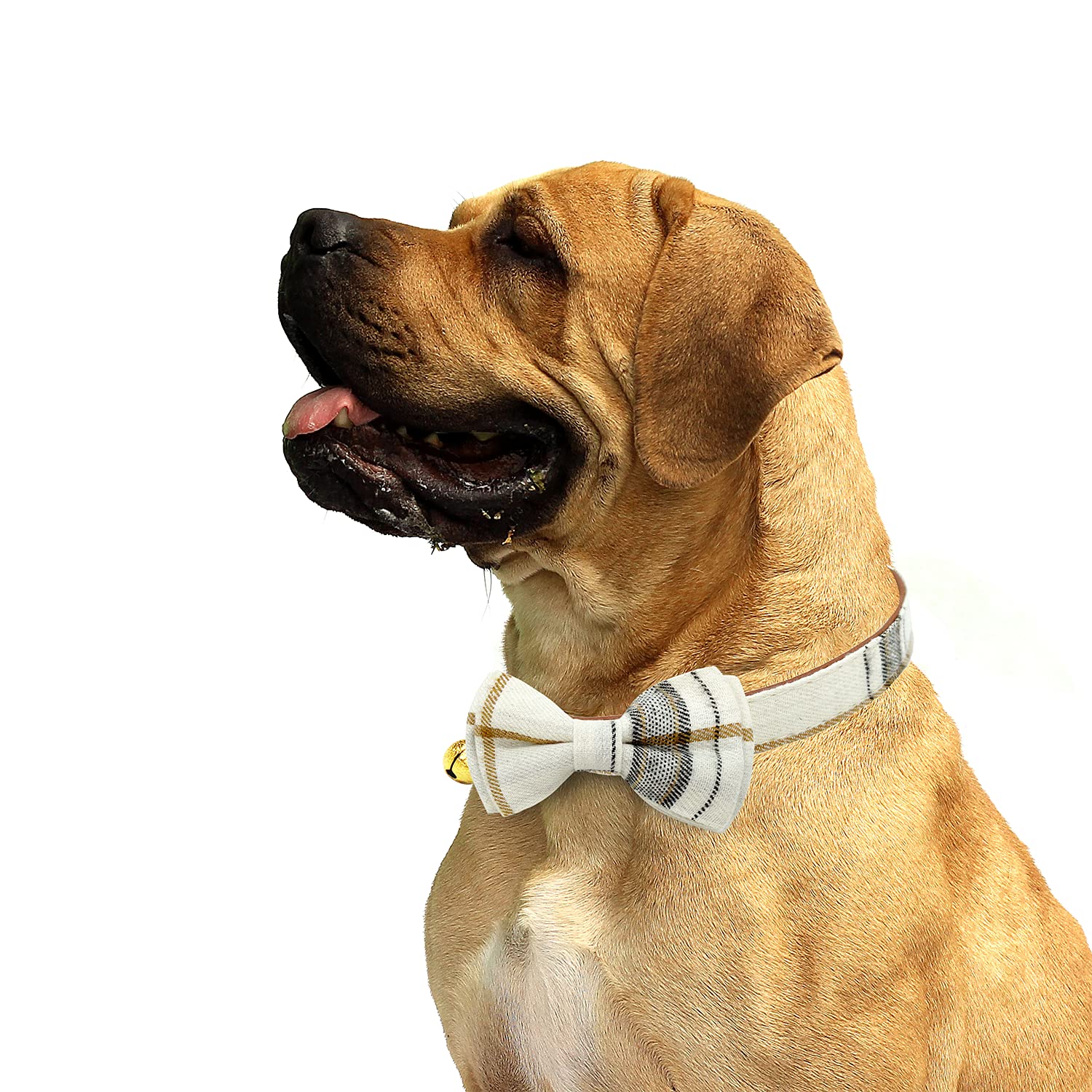 Kudes 2 Pack/Set Dog Collars With Bow Tie And Bells, Adjustable Cute Dog Bow Ties Collar For Small/Medium/Large Boys And Girls Pets (Beige & Brown, M(11.8''-17.8''))
