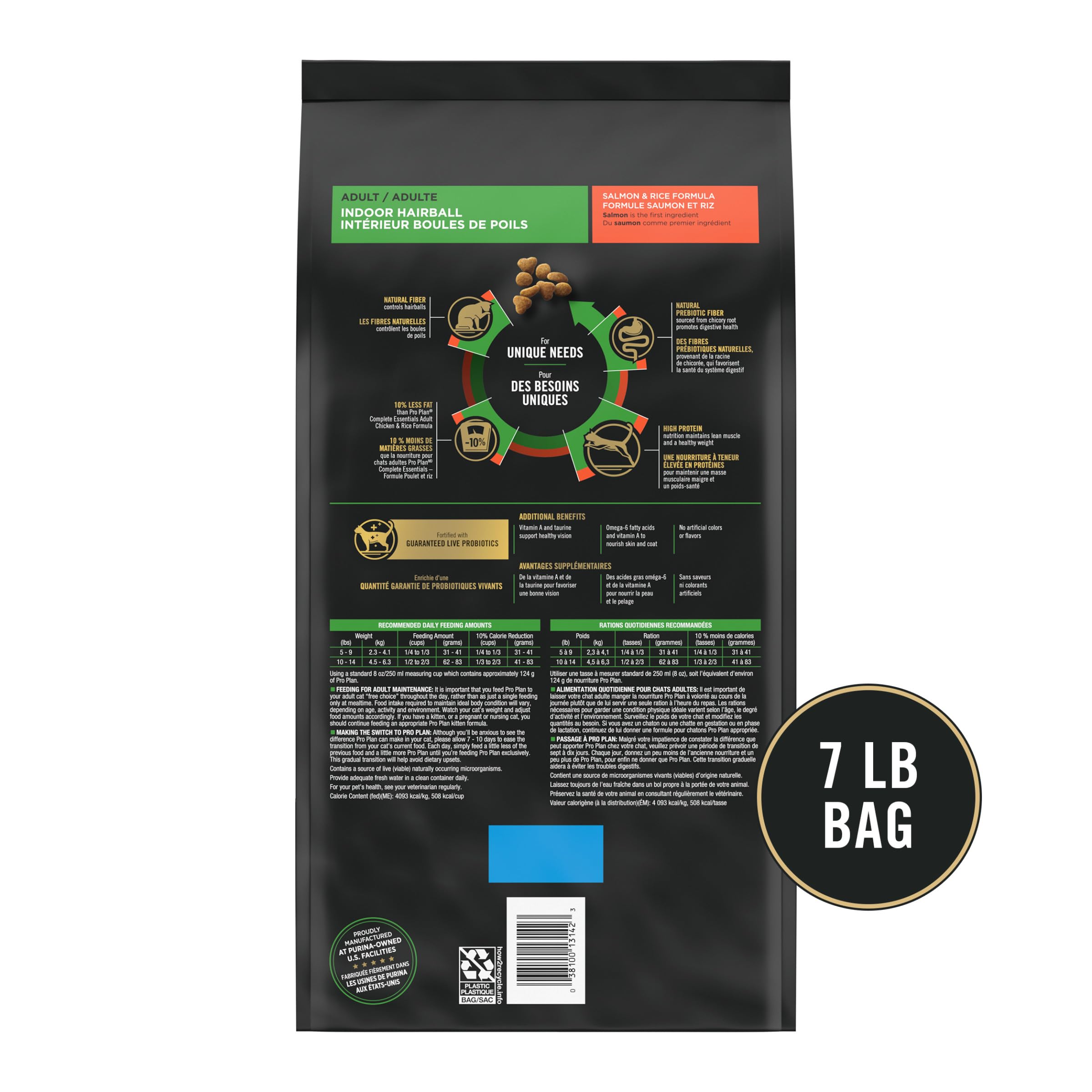 Purina Pro Plan Hairball Management, Indoor Cat Food, Salmon and Rice Formula - 7 lb. Bag
