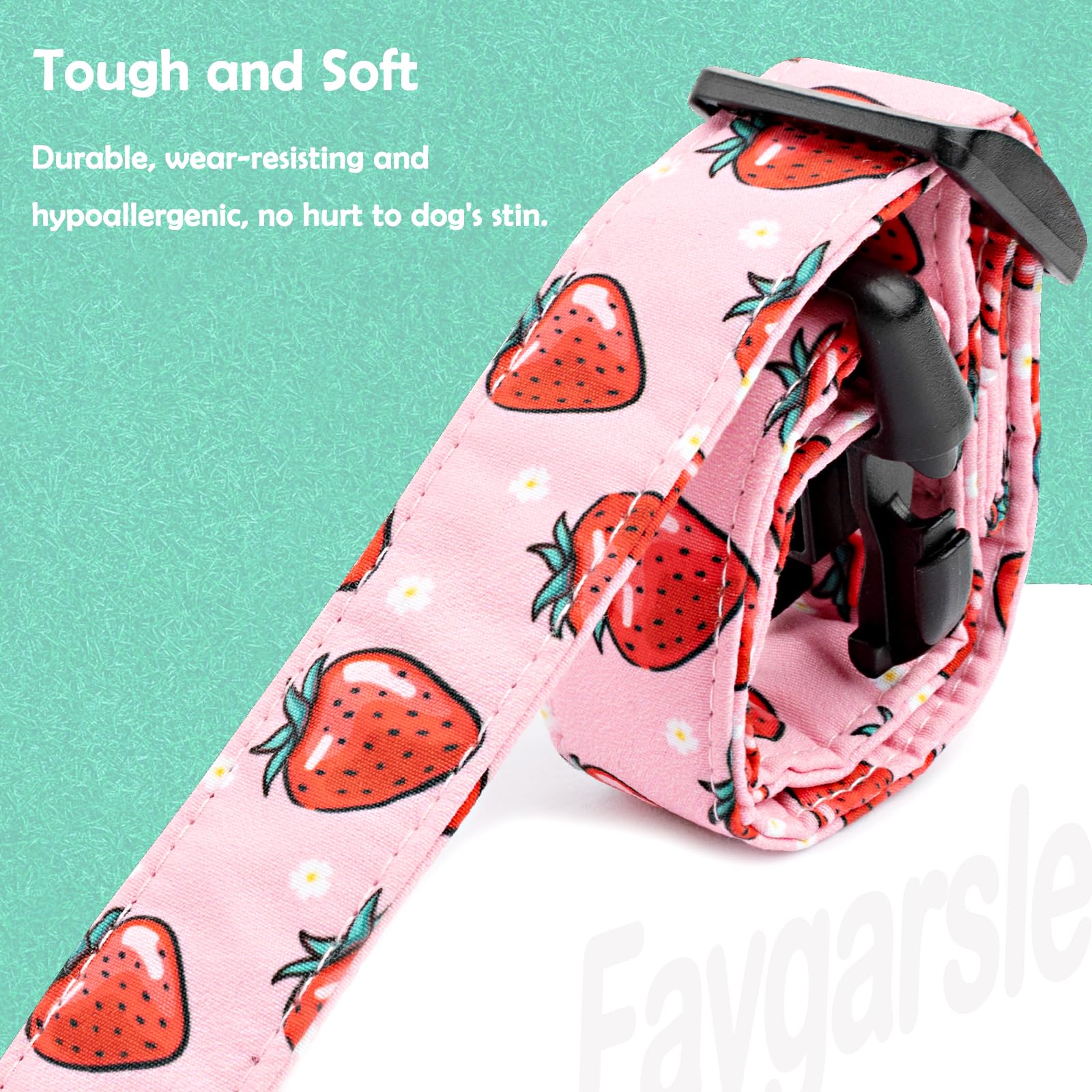 Faygarsle Pink Strawberry Pattern Cotton Dog Collar For Small, Medium, Large Boys Girls Dogs L