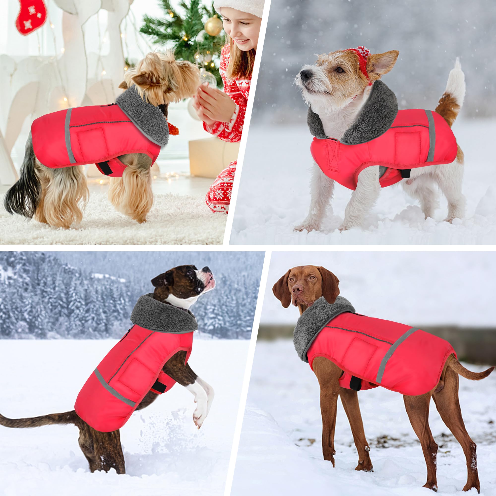 Dogcheer Warm Dog Coat, Waterproof Dog Jacket Winter Coat Turtleneck Windproof Pet Cold Weather Coats, Reflective Adjustable Dog Snow Jacket Fleece Sweater For Small Medium Large Dogs -Red M