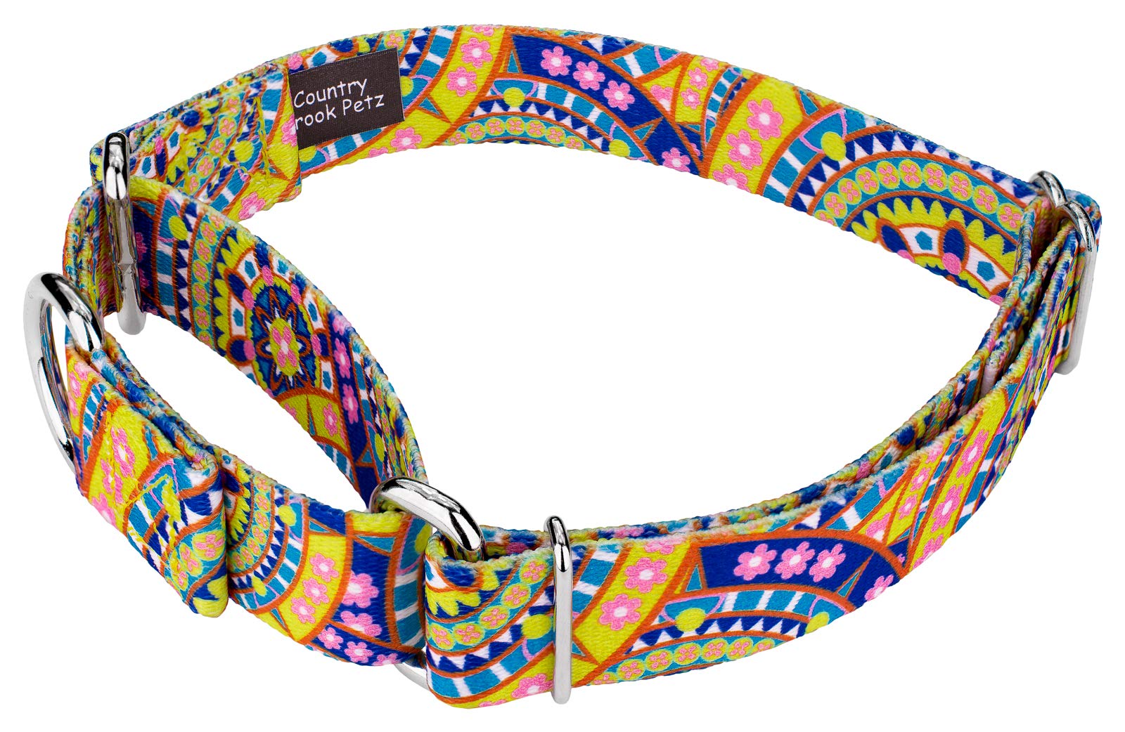 Country Brook Petz - Yellow Boho Mandala Martingale Dog Collar - Groovy Collection Featuring Far Out Designs (1 Inch, Medium)