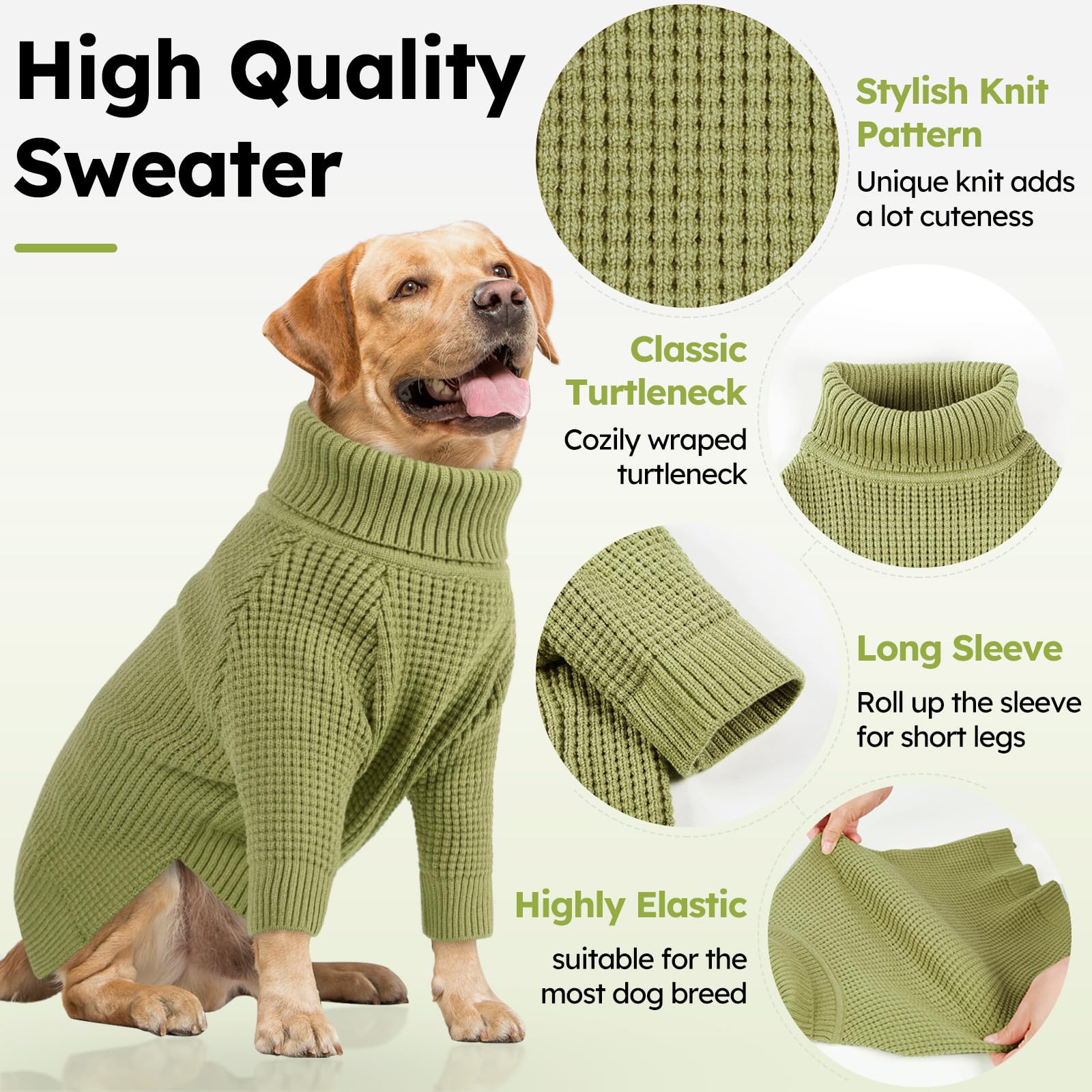 Queenmore Dog Sweater, Turtleneck Dogs Sweaters With Check Pattern, Winter Warm Dog Sweaters For Large Breeds, Solid Pull-On Pet