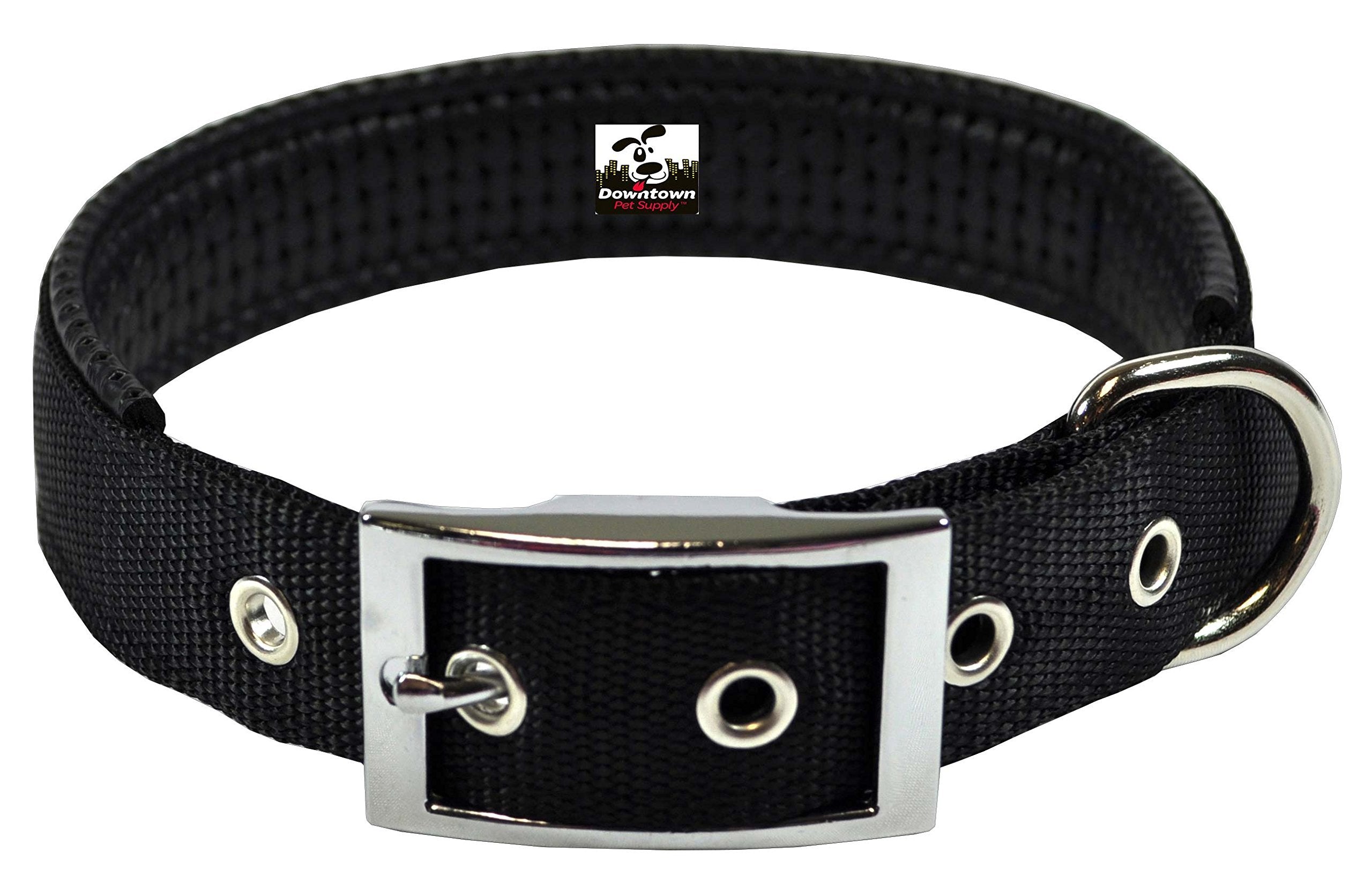 Downtown Pet Supply Deluxe Padded Adjustable Collar - Water Resistant, Extra Large Black Collar With Metal Buckle & D-Ring - Mac