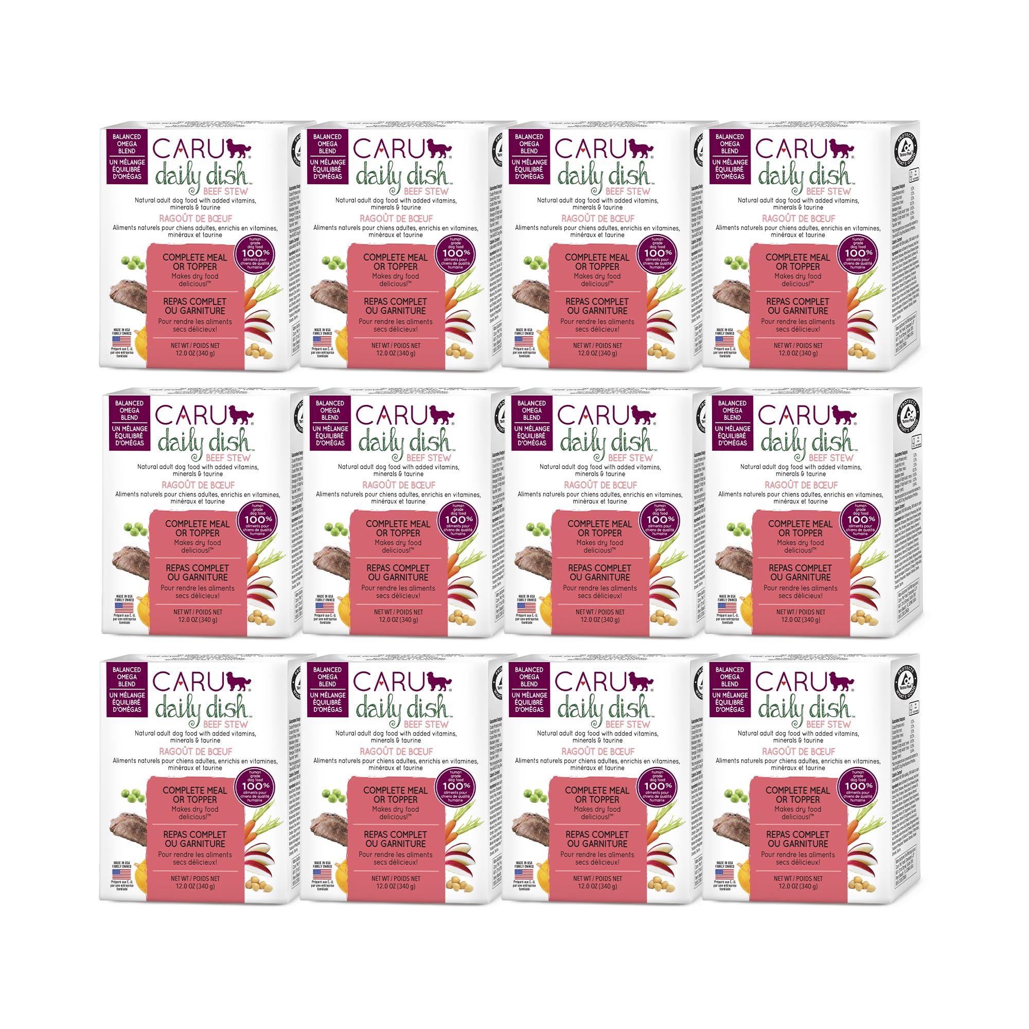 Caru - Daily Dish Beef Stew - For Dogs - Supports Overall Pet Health - Wet Dog Food/Meal Topper - Human Grade Ingredients - Grai
