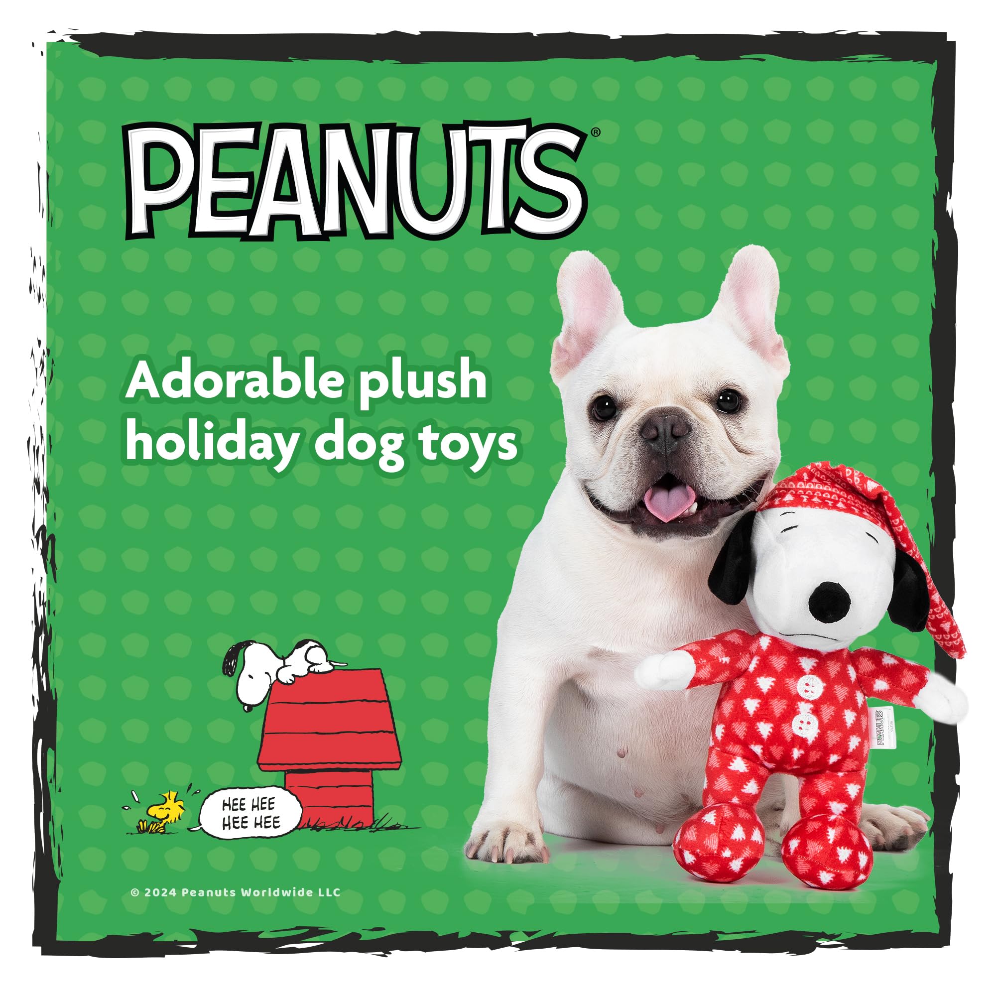 PEANUTS for Pets Holiday Snoopy Slumber Party Squeaky Dog Toy | Medium Snoopy Christmas Snoopy Dog Toy | Snoopy Stuffed Animal O