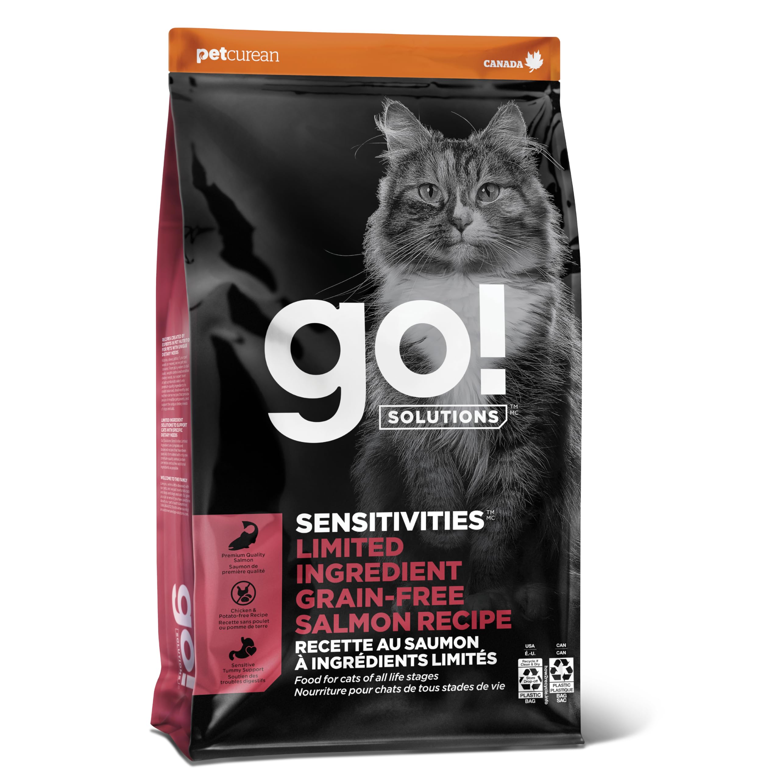 Go! Solutions Sensitivities Limited Ingredient, Grain-Free Dry Cat Food, Salmon Recipe for Sensitive Stomach, 6 lb Bag