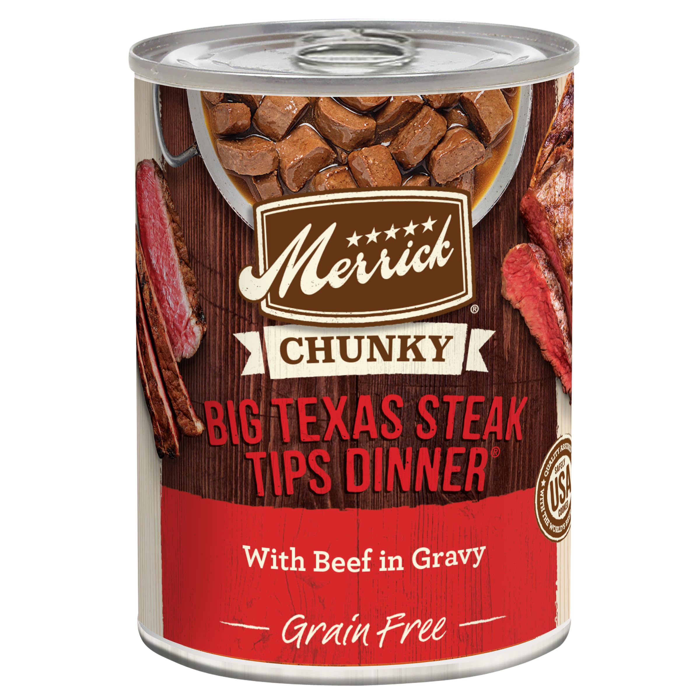 Merrick Chunky Grain Free Premium And Wholesome Canned Dog Food, Real Meat Big Texas Steak Tips Dinner - (Pack of 12) 12.7 oz. C