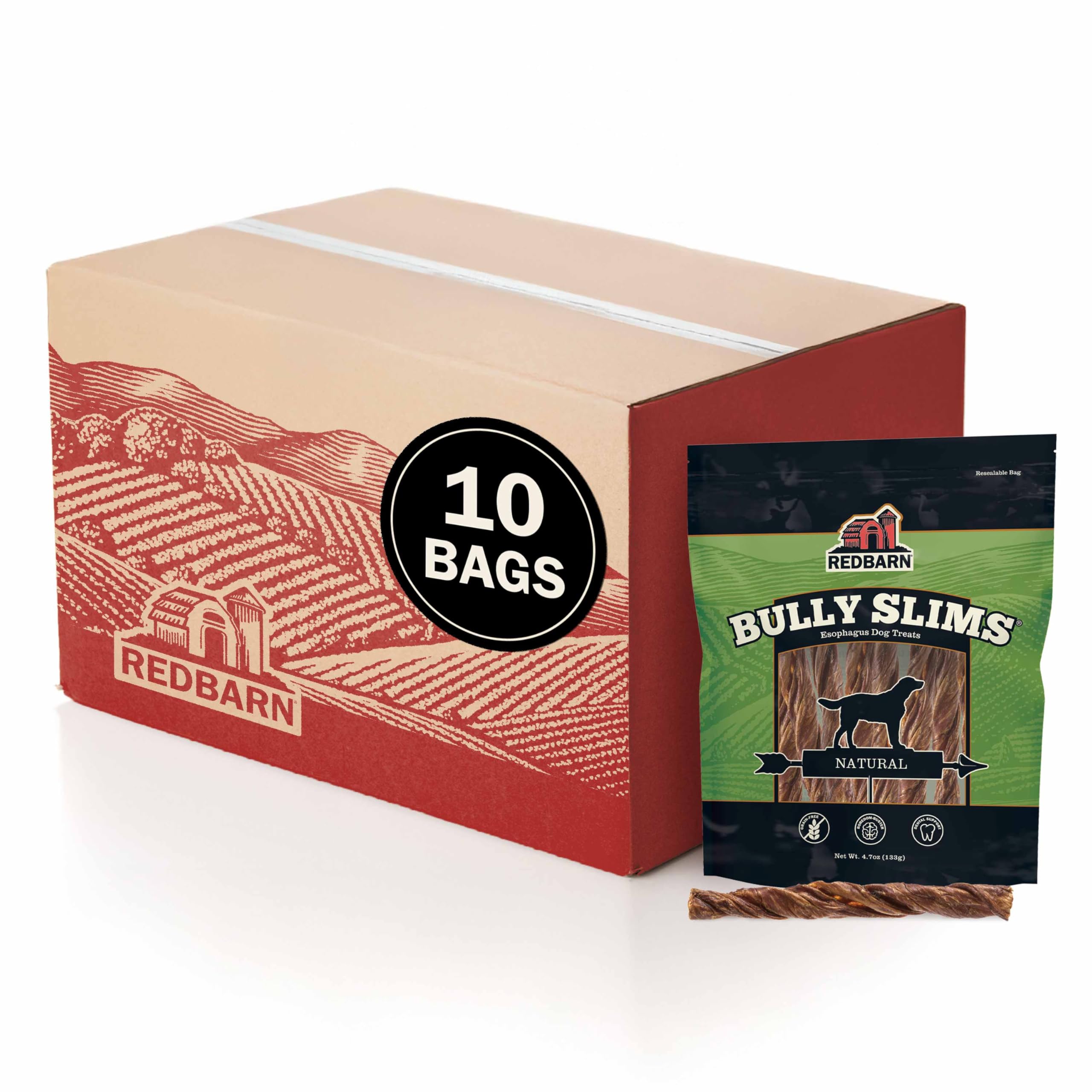 Redbarn Pet Products Natural Bully Slims Beef Chews for Dogs - 4.7 Oz Case of 10 Bags - Natural, Grain-Free, Highly Palatable, H