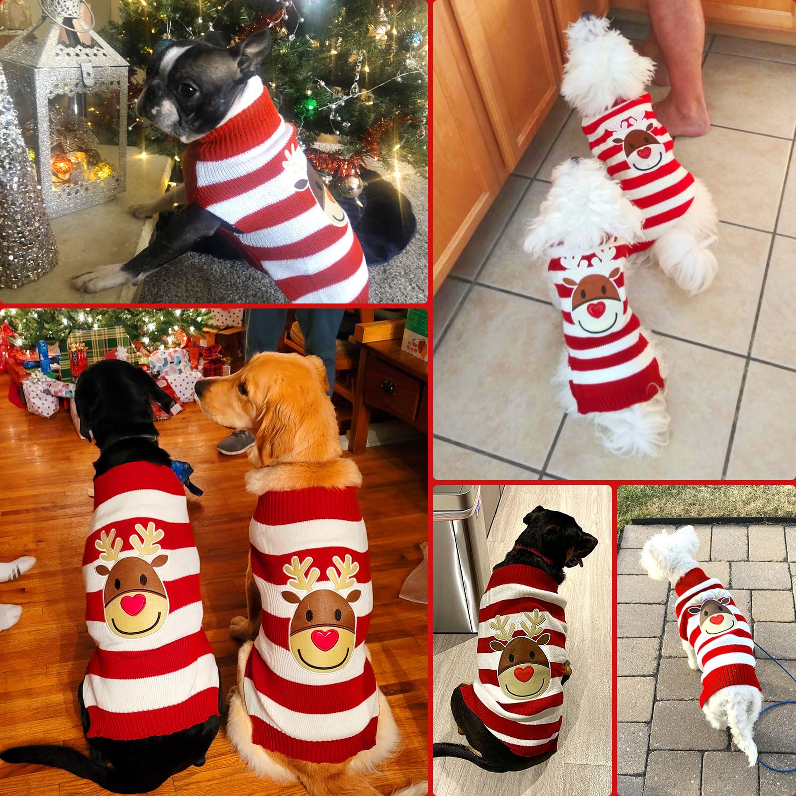 Axiijgl Christmas Sweaters For Dogs & Cats - Reindeer Dog Fleece Sweater With Striped Design & Leash Hole