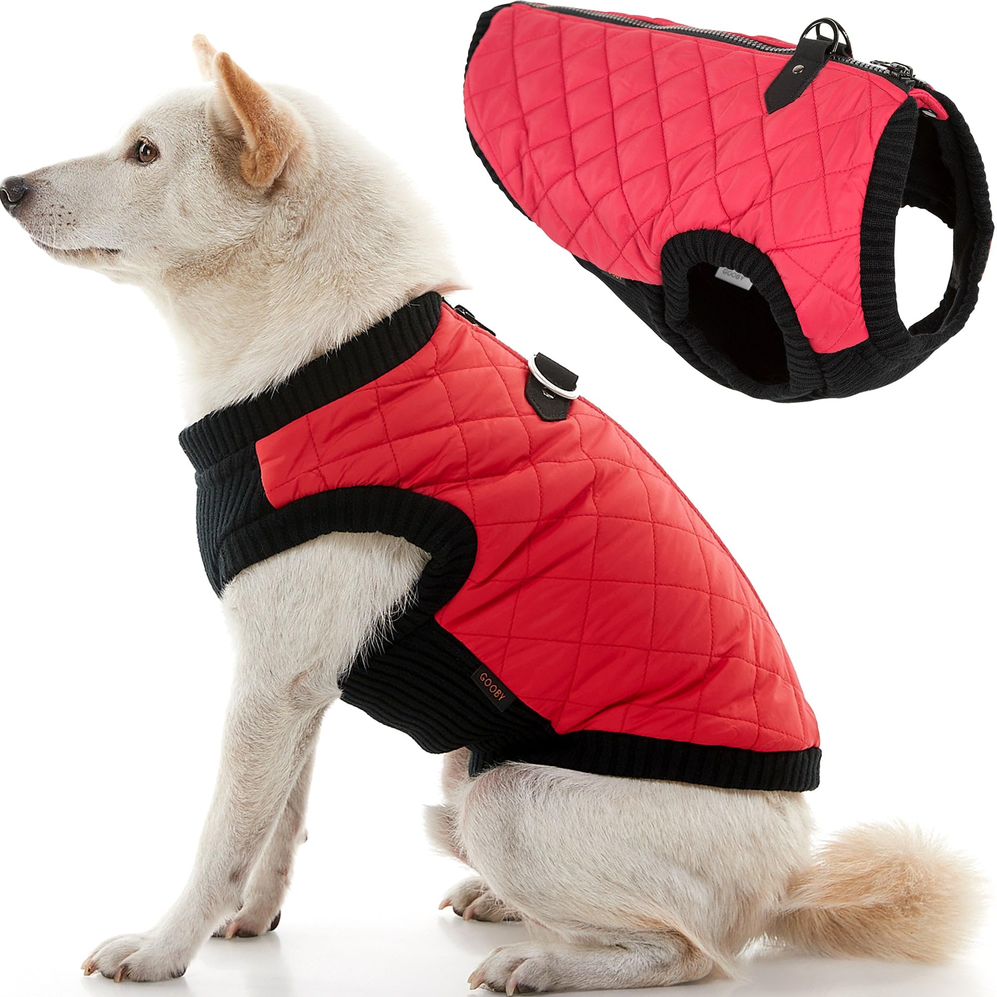 Gooby Fashion Vest Dog Jacket - Red, Small - Warm Zip Up Bomber Vest with Dual D Ring Leash - Winter Water Resistant Small Dog S
