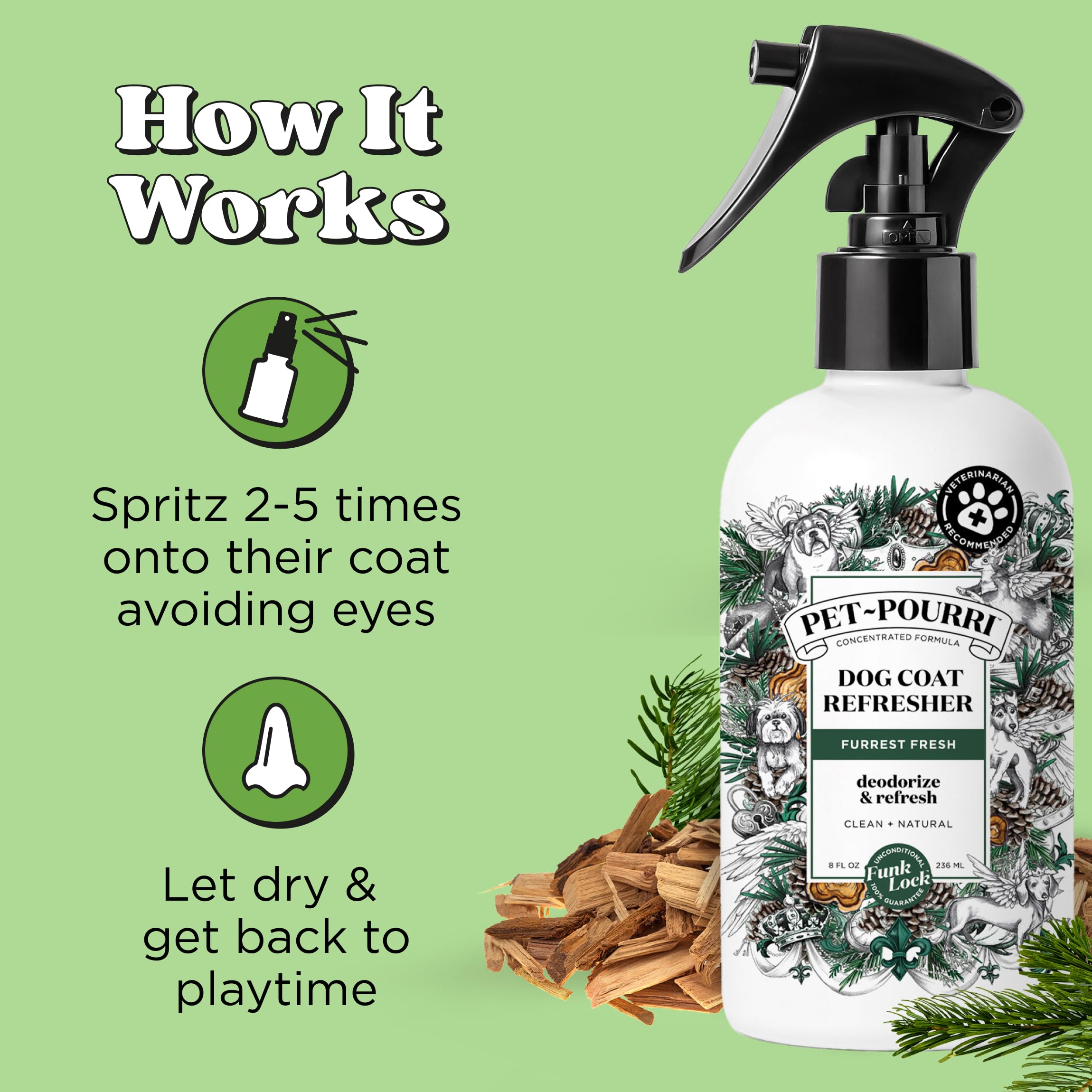 Poo-Pourri Dog Deodorizing Spray, 8 Fl Oz Grooming Perfume, Vet Recommended, Paraben & Sulfate-Free, Fir & Cedarwood Scent