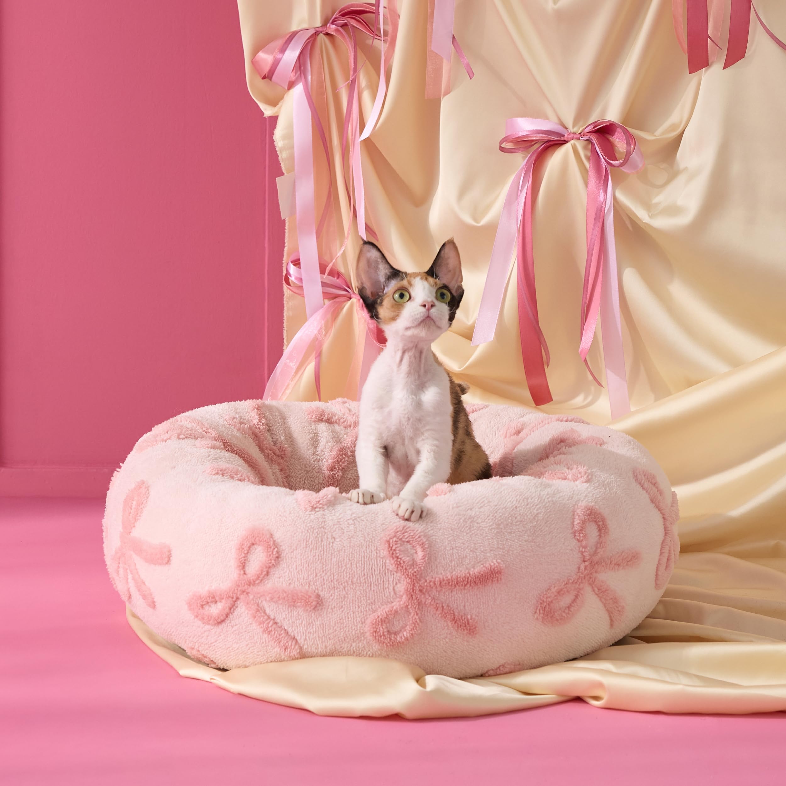 Lesure Donut Cat Beds For Indoor Cats - Round Small Dog Bed Calming Pet Beds, Cute Modern Beds With Jacquard Shaggy Plush & Anti