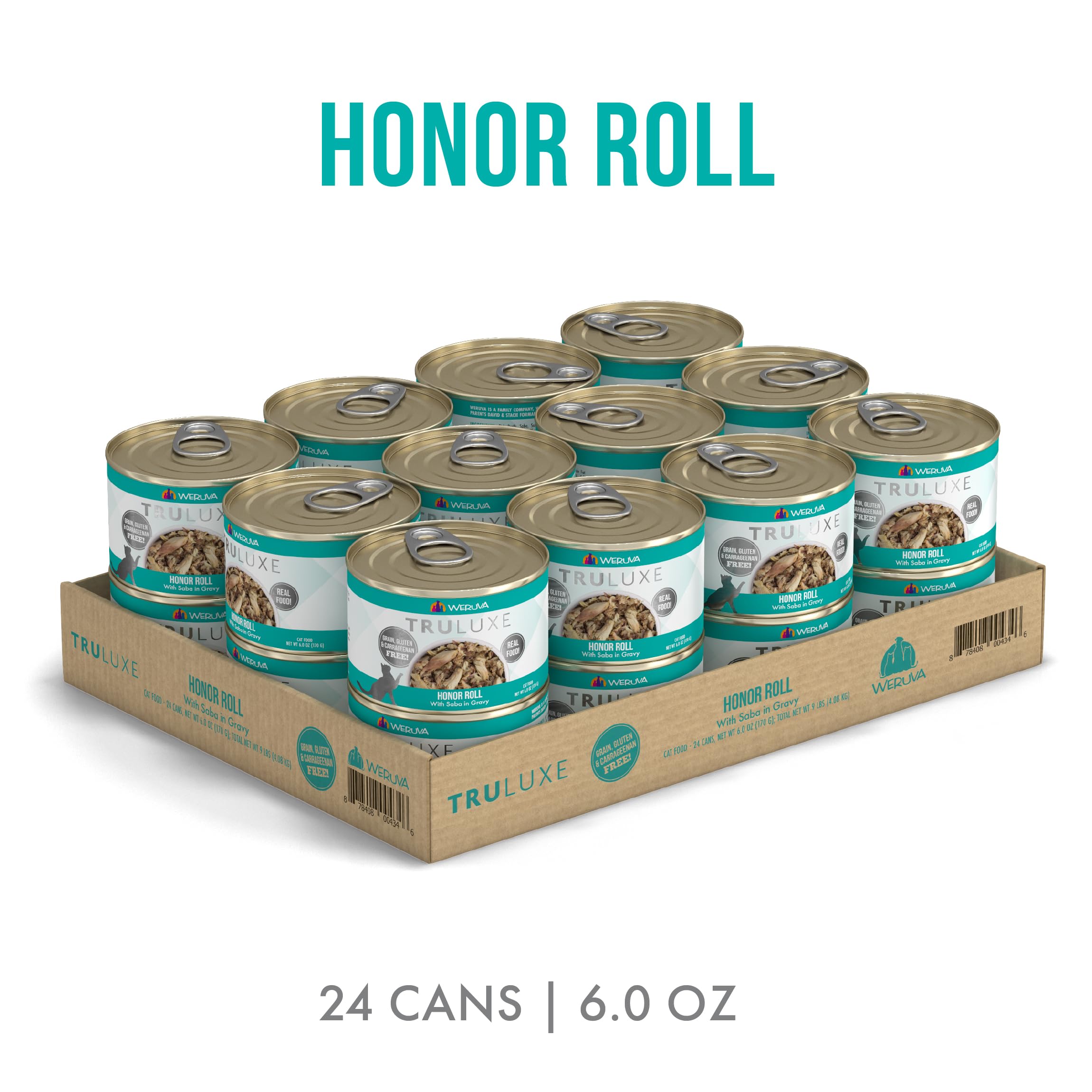 Weruva TruLuxe Cat Food, Honor Roll with Wild-Caught Saba in Gravy, 6oz Can (Pack of 24)