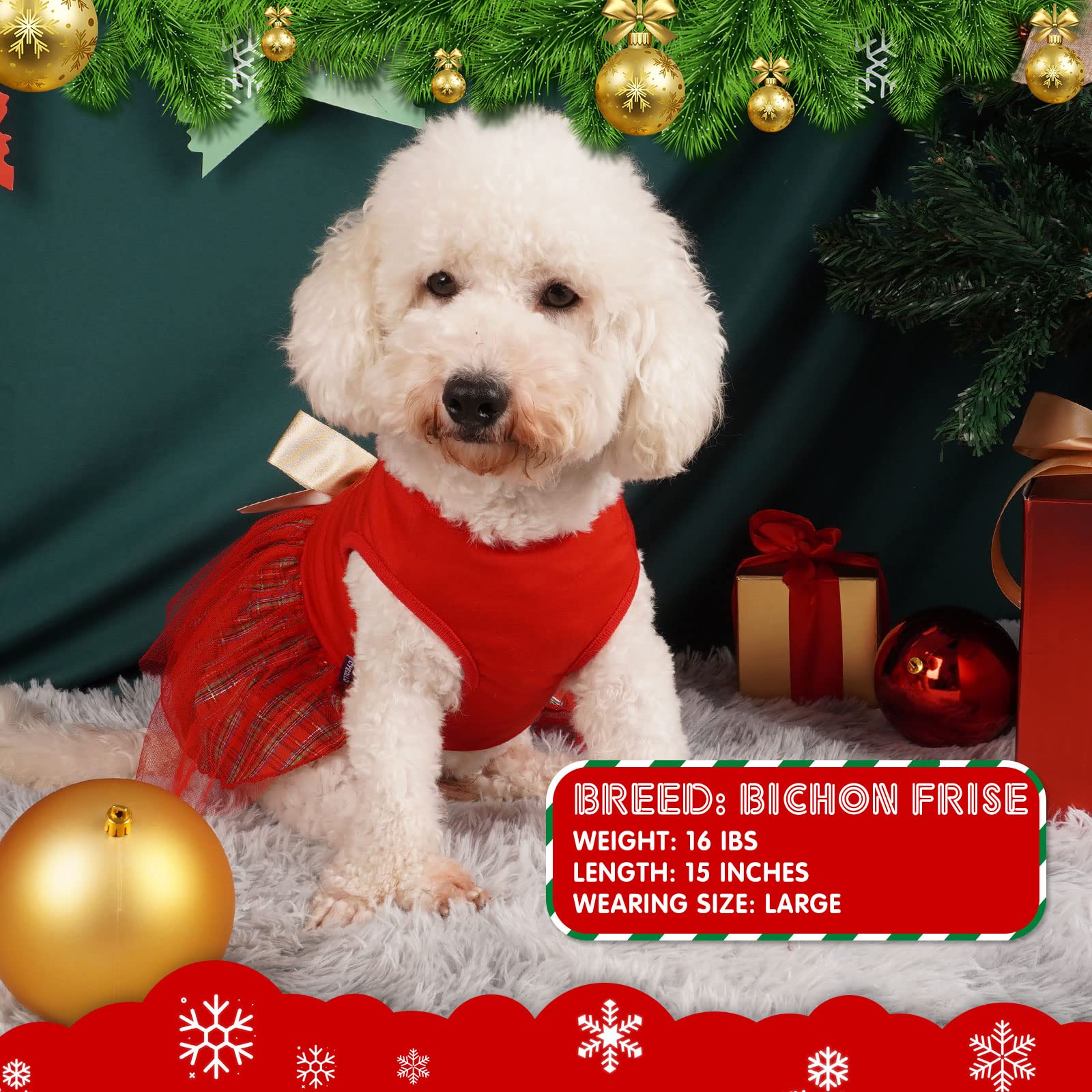Cyeollo Christmas Dog Dress Holiday Theme Plaid Dog Dresses For Small Dogs Doggie Bowtie Girl Dog Clothes Cat Apparel