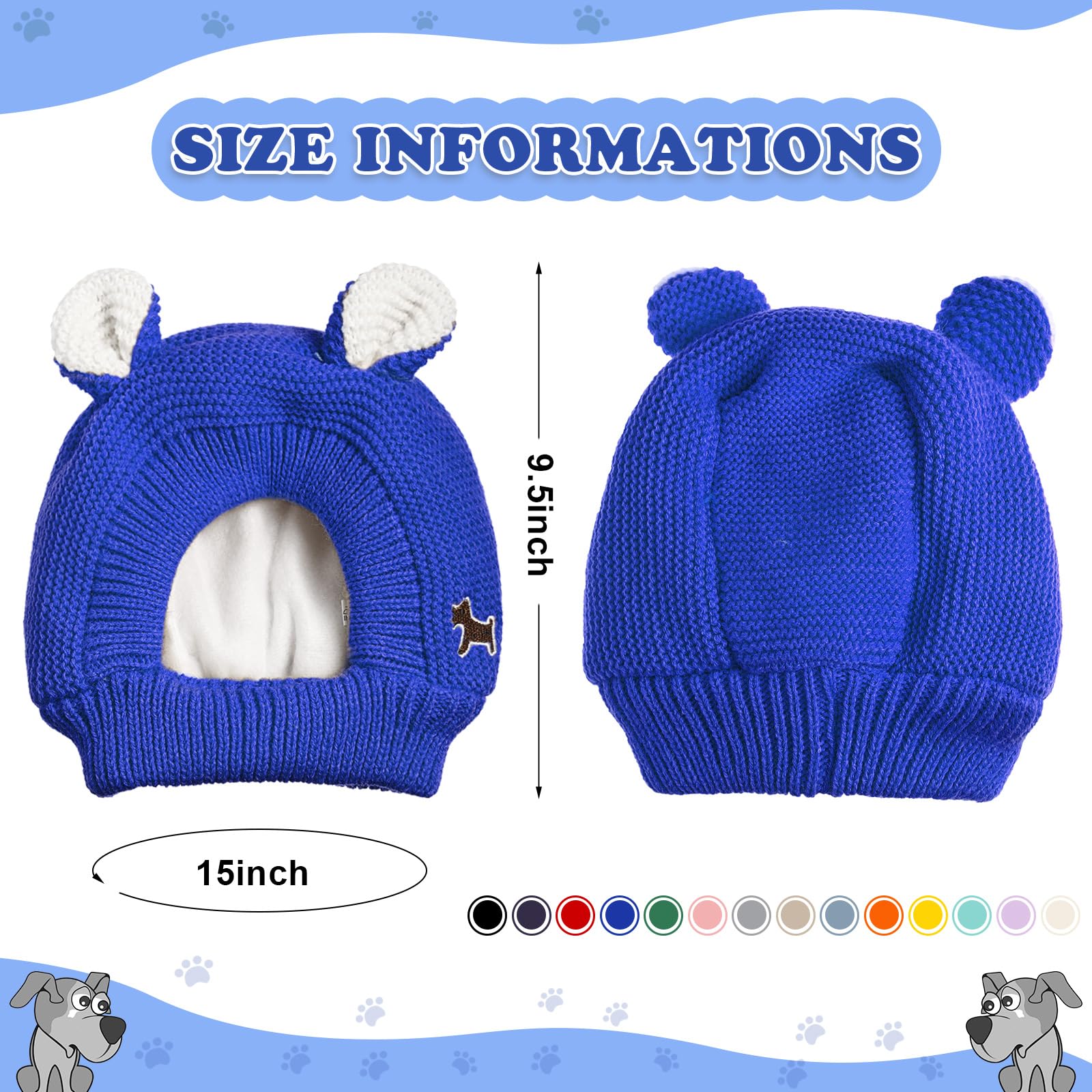 Quiet Ears For Dogs, Dog Ear Muffs Noise Protection Knitted Pet Ears Snood Head Wrap Hats For Medium To Large Cats Pets(Royal Bl