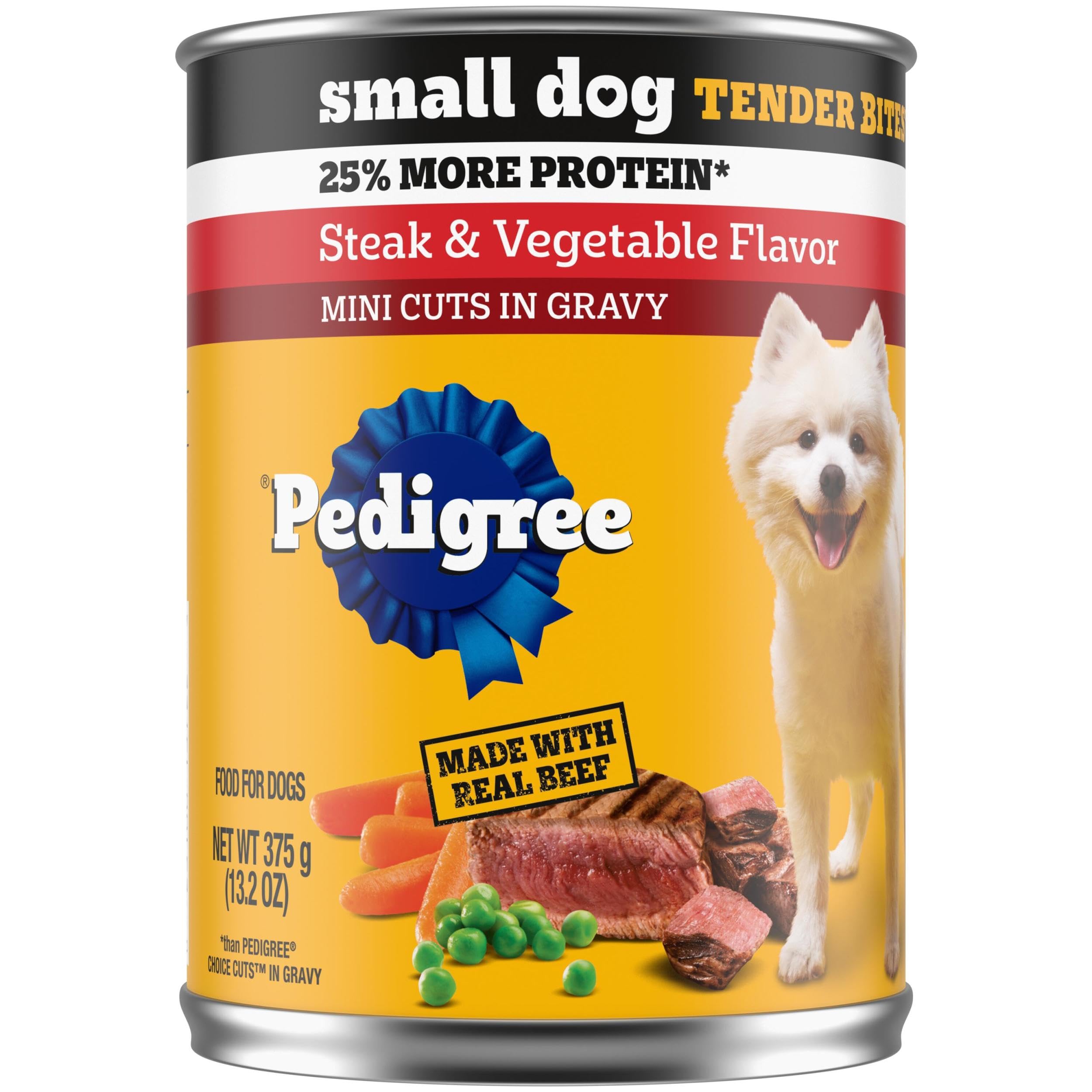 Pedigree Small Dog Tender Bites in Gravy Wet Dog Food, Steak & Vegetable Flavor, 13.2 oz. Cans (12 Count, Pack of 1)