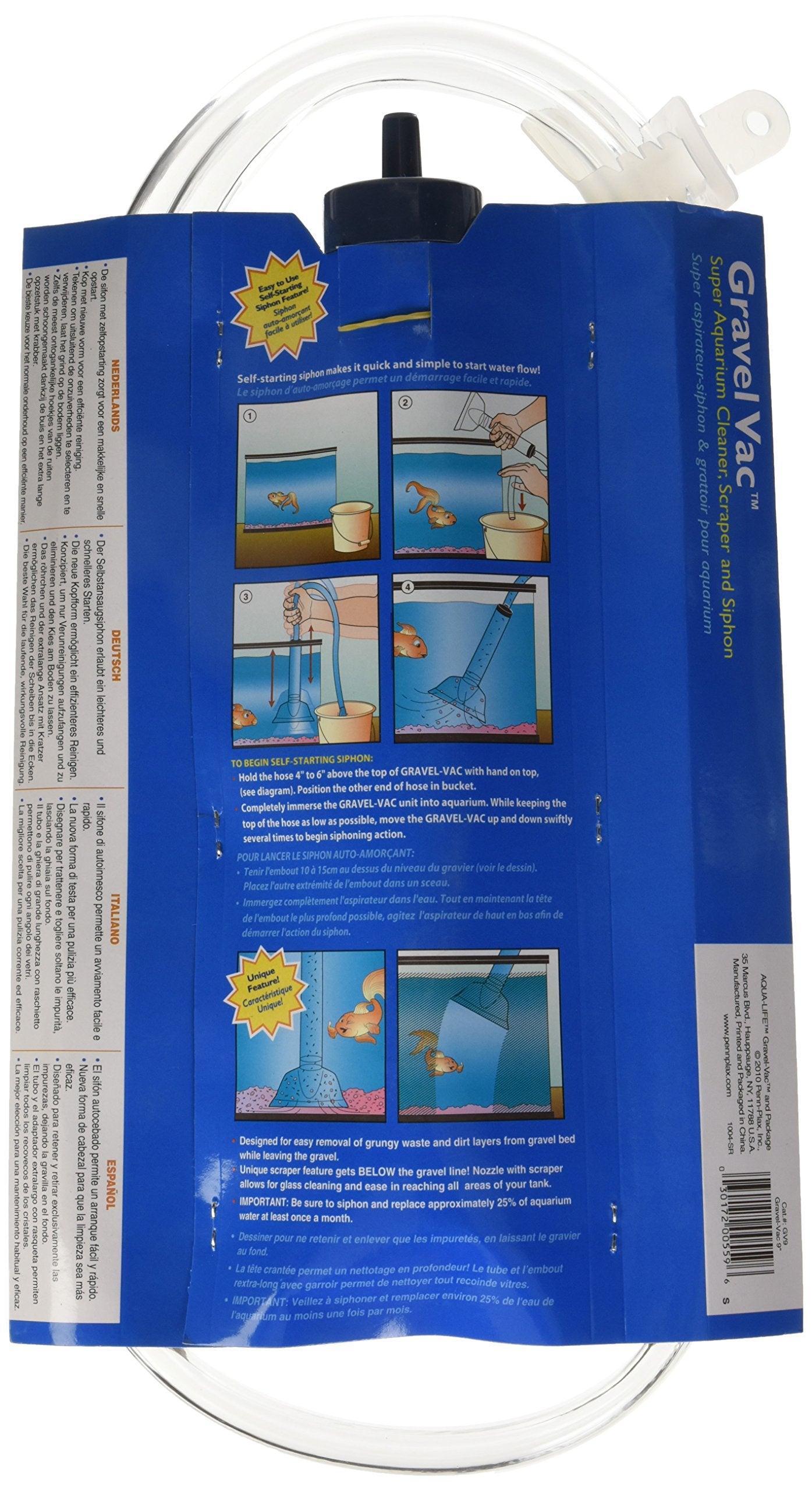 Penn-Plax Gravel Vacuum for Aquariums, 9" GV9, Clear Plastic, Easy Cleaning & Maintenance