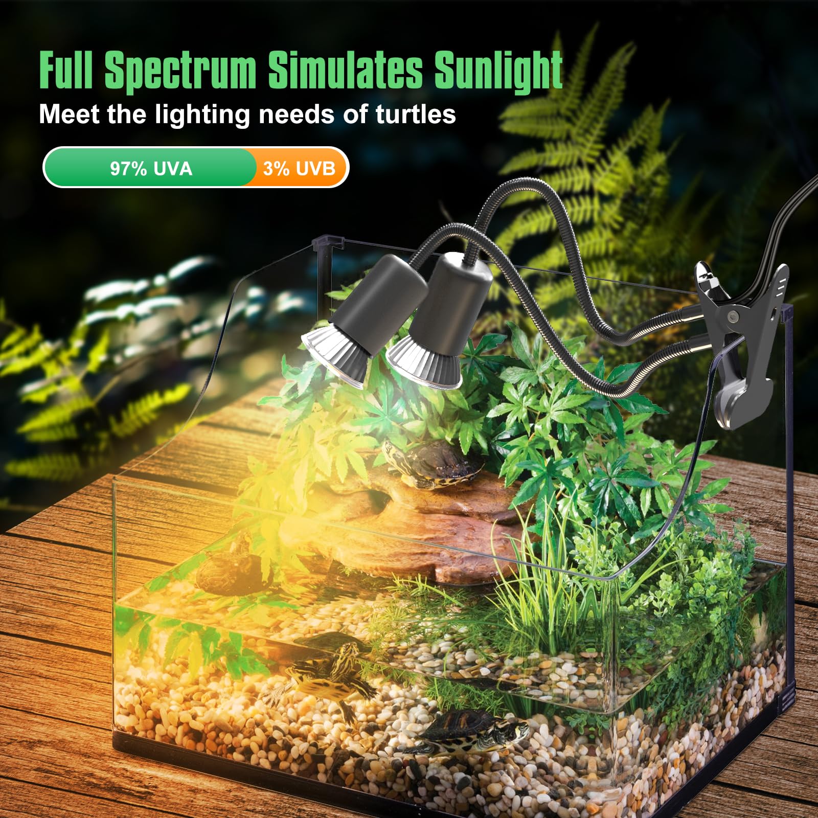 Reptile Heat Lamp, Dual-Head Uva/B Reptile Light With 3/6/12H Cycle Timer, Basking Light For Reptile Turtle Bearded Dragon Lizar