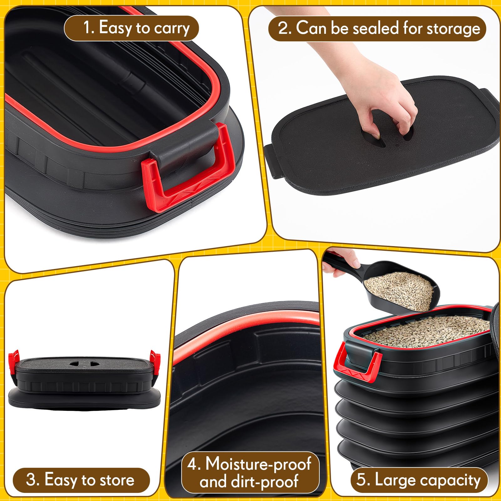Reallnaive Portable Litter Storage Container With 1 Shovel Leakproof Multi Purpose Sealable Retractable Bucket With Airtight Lid