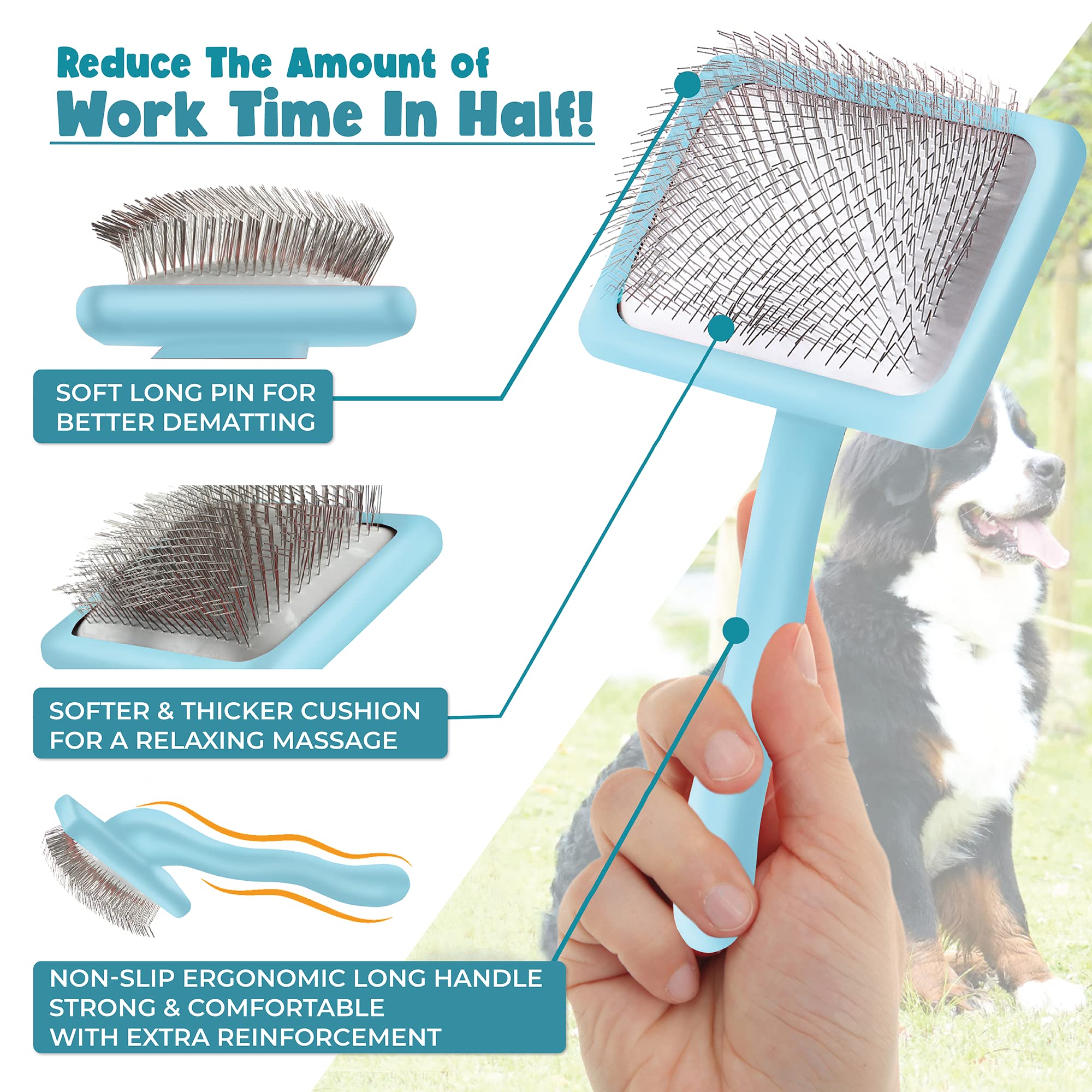 Pet Slicker Brush With Soft Massage Grooming Stainless Steel Pins - Slide This Universal Miracle Coat Slicker Brush for Demattin