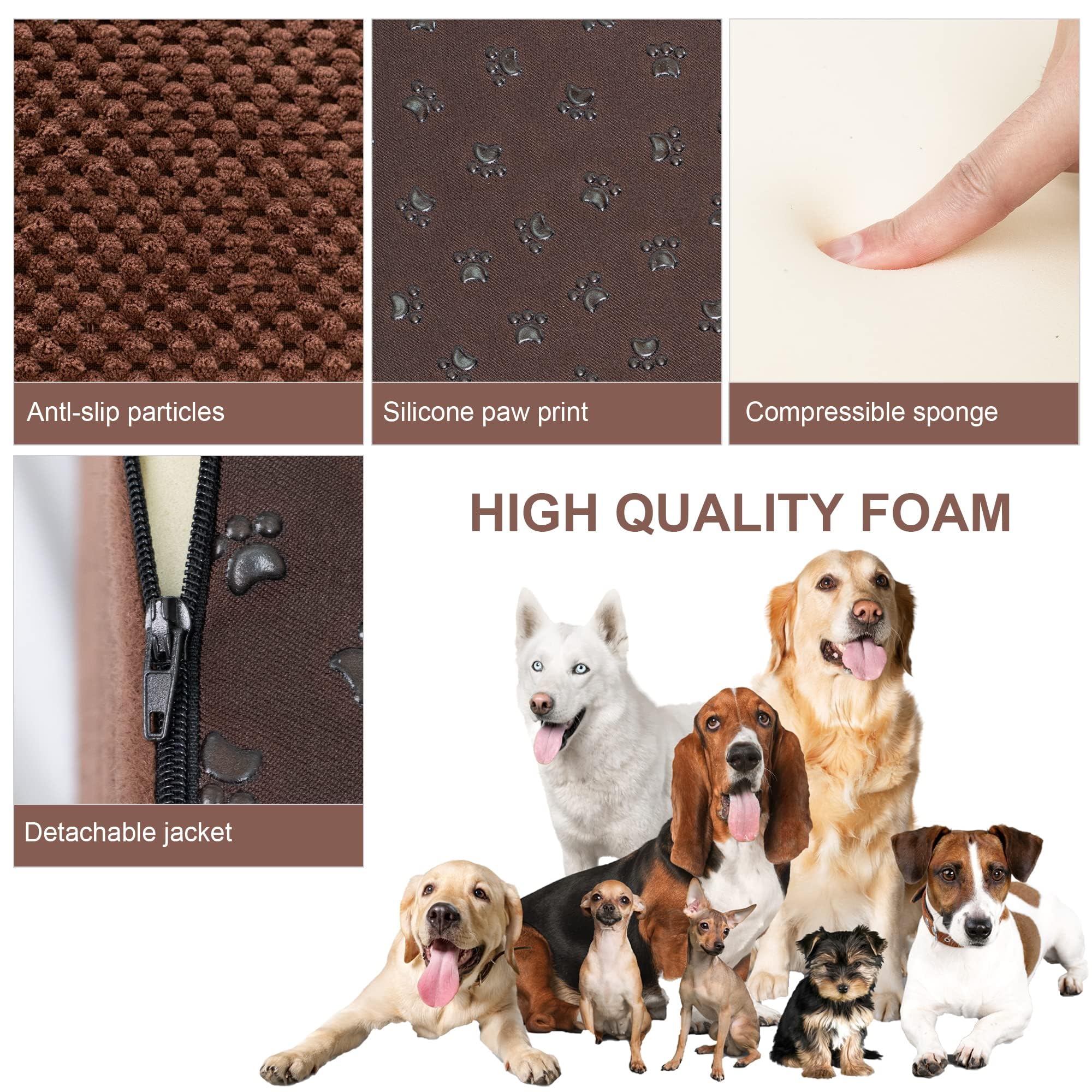 Dog Stairs For Small Dogs, 3 Tiers High Density Foam Dog Ramp, Extra Wide Non-Slip Pet Steps For High Beds Or Couch, Soft Foam D