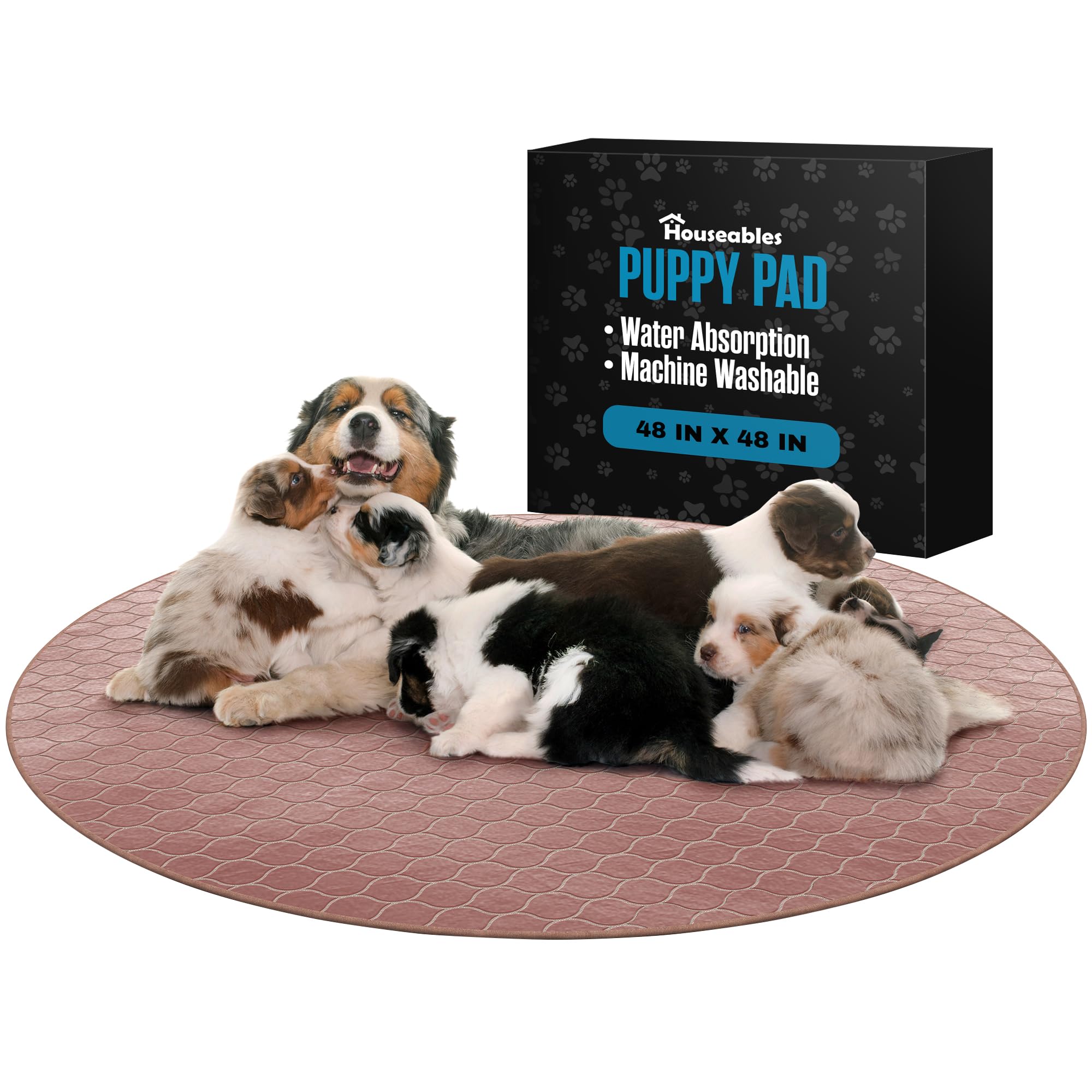 Puppy Pee Pads For Dogs, Puppies Whelping Pad, Reusable, Washable, Large, Brown, Round, 1Pk, 48'' X 48'', Non Slip, Waterproof M