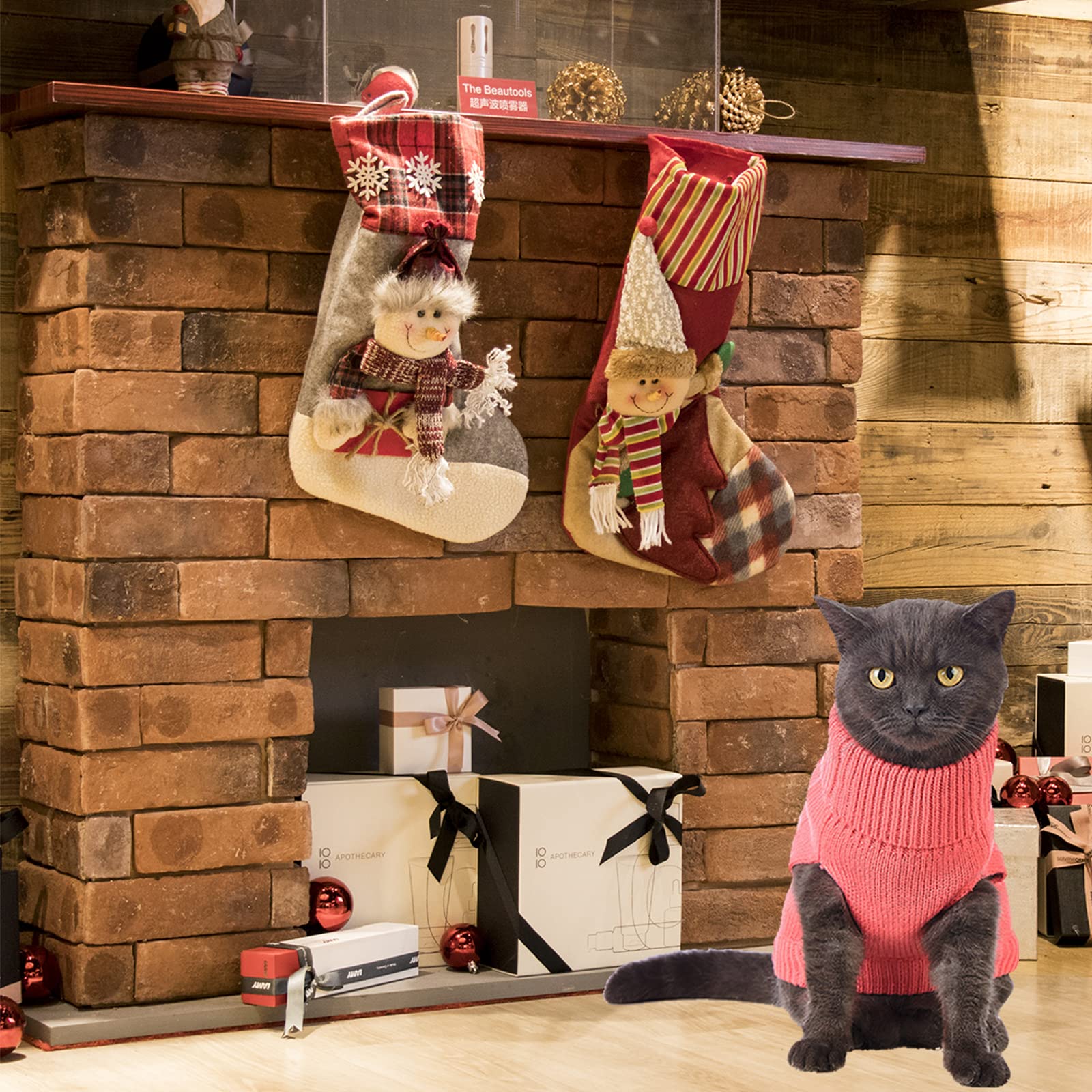 Jnancun Cat Sweater Turtleneck Knitted Sleeveless Cat Clothes Warm Winter Kitten Clothes Outfits For Cats Or Small Dogs In Cold Season (Large, Pink)