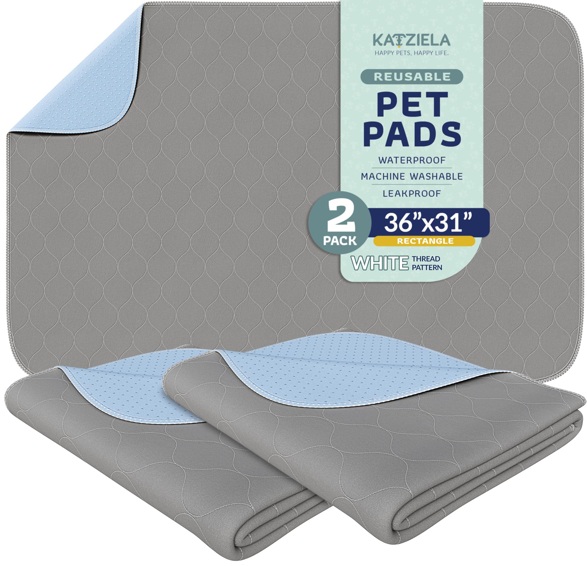 Katziela Washable Pet Pads (2 Pack 36In X 31In)Super Absorbent Waterproof Reusable Dog Pee Pads For Dogs Washable Puppy Pads For