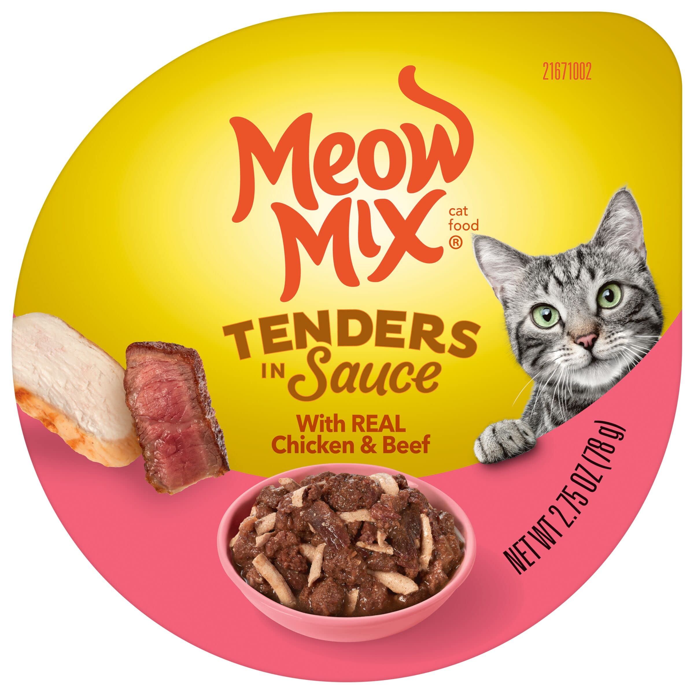 Meow Mix Tenders in Sauce Wet Cat Food, Chicken & Beef, 2.75 Ounce Cup (Pack of 12)